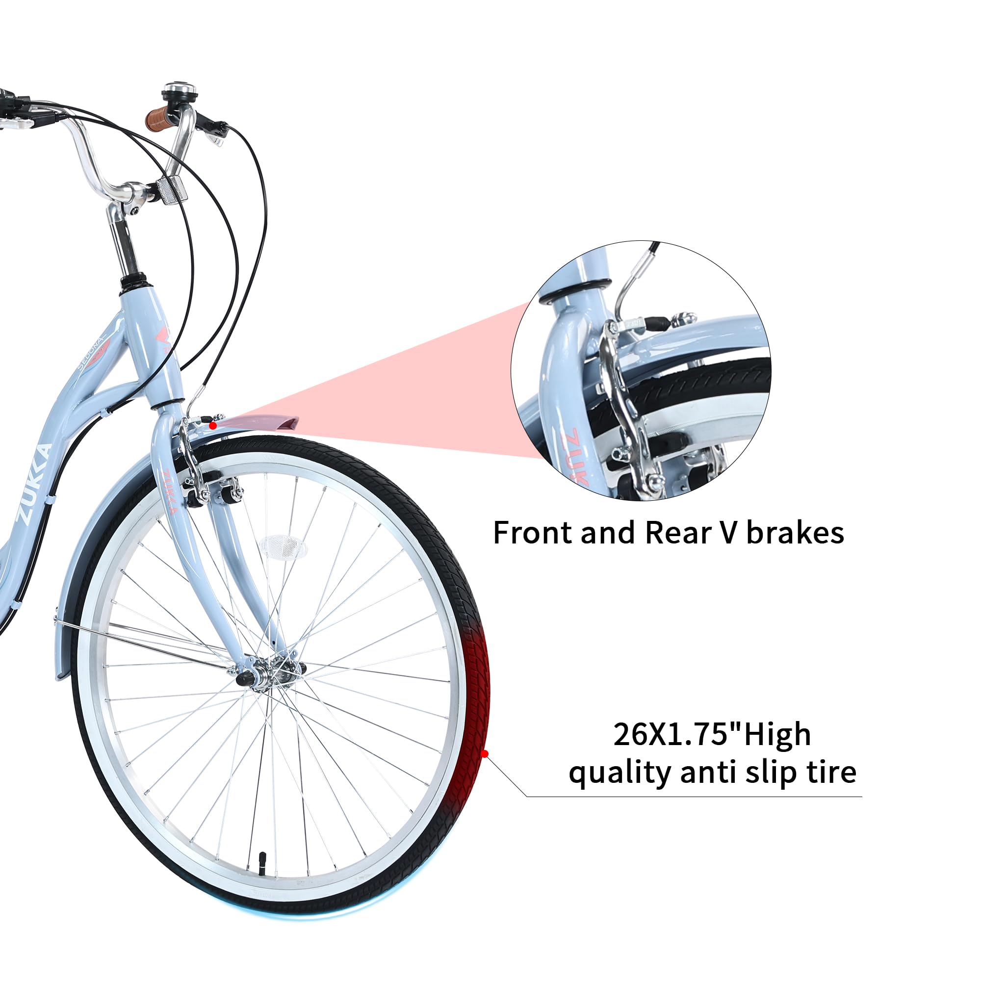 26 Inch Women's Beach Cruiser Bike - 7 Speed Commuter Bicycle with Lightweight High Carbon Steel Frame, Alloy Wheels, Platform Pedals & Comfortable Oversized Seat - Perfect for Coastal Rides, City Commuting & Leisure Cycling