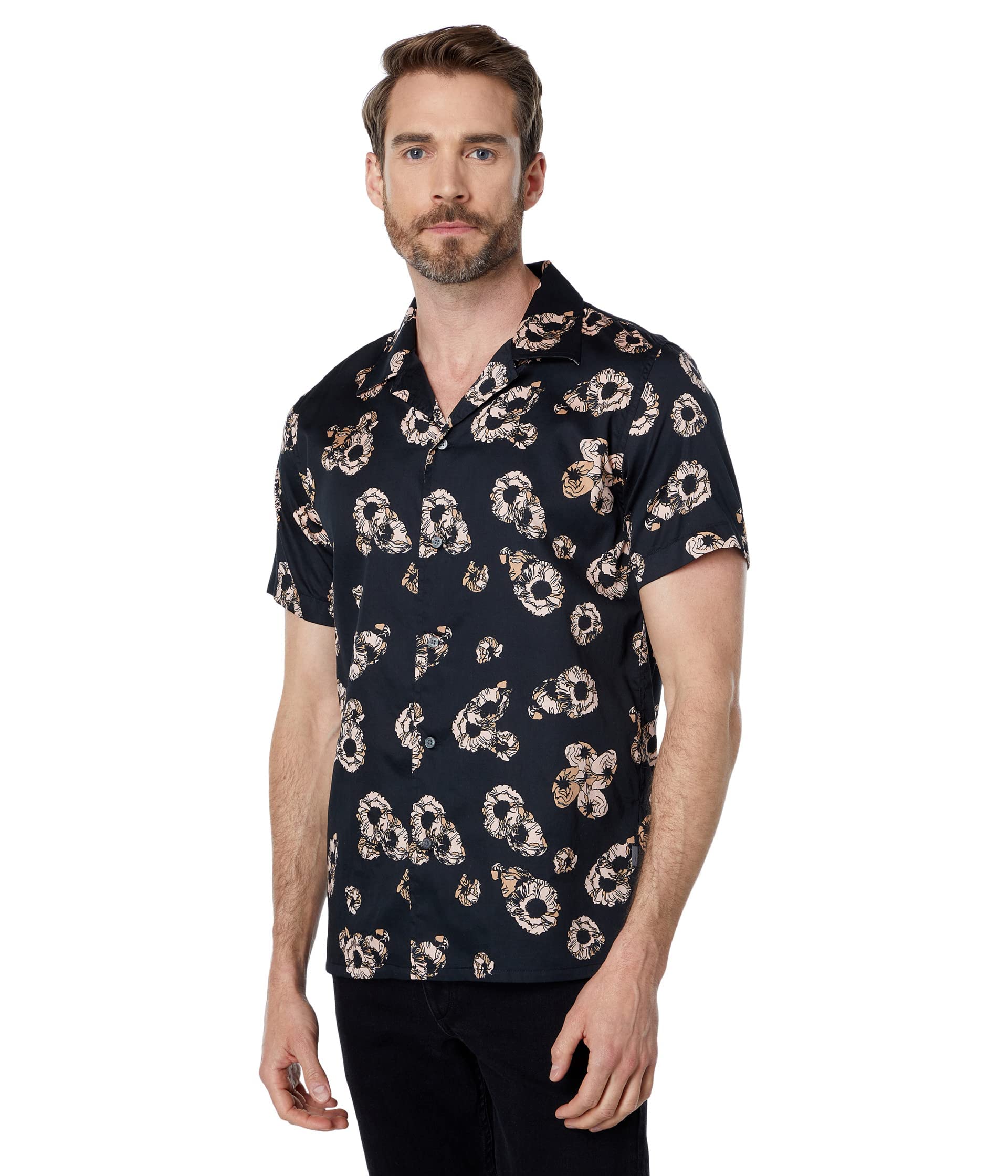 John Varvatos Men's Danny Camp Shirt - Casual Button-Up Shirt for Men, Stylish Short Sleeve Shirt for Outdoor Adventures, Date Nights & Summer Travel