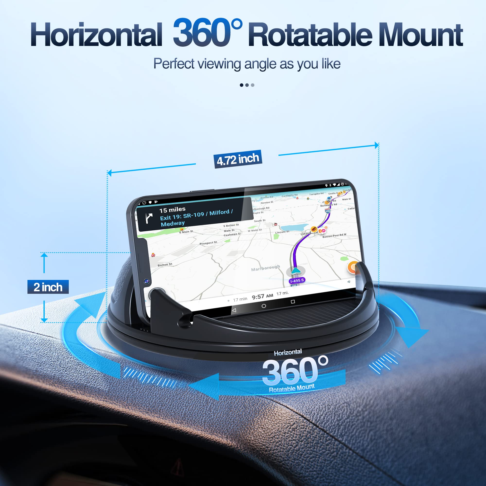 Loncaster 2 Pack Car Phone Holder Mount - 360° Rotatable Dashboard Phone Stand for iPhone 16 15 14 13 12 Pro Max - Hands Free Car Accessories for Safe Driving & Navigation
