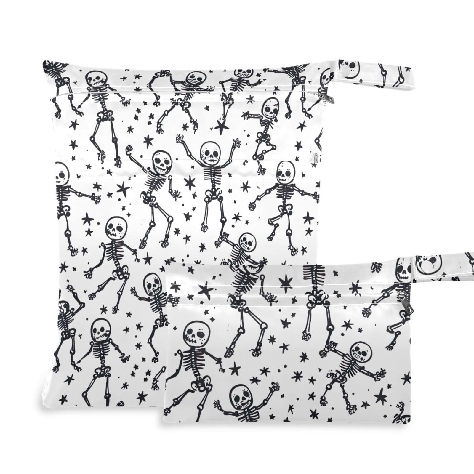 Dancing Skeletons Skull Wet Dry Bag - Waterproof Diaper Bag for Travel, Beach, Gym - Set of 2 (21220690) | Perfect for Baby Essentials, Swim Gear & Workout Clothes