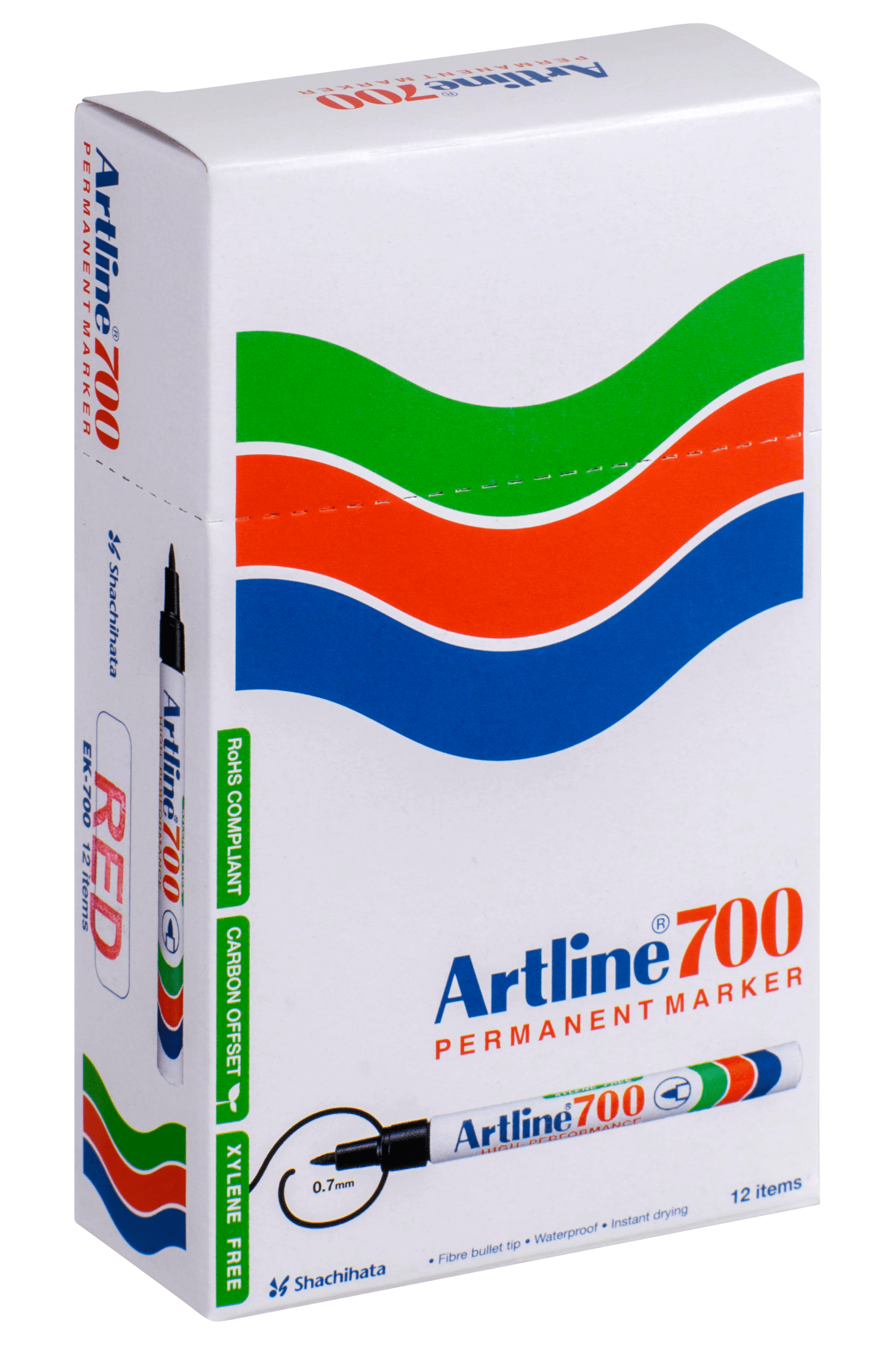 Artline 700 Permanent Marker Fine Tip Red - Pack of 12 - Ideal for Office, School, Art Projects & Labeling