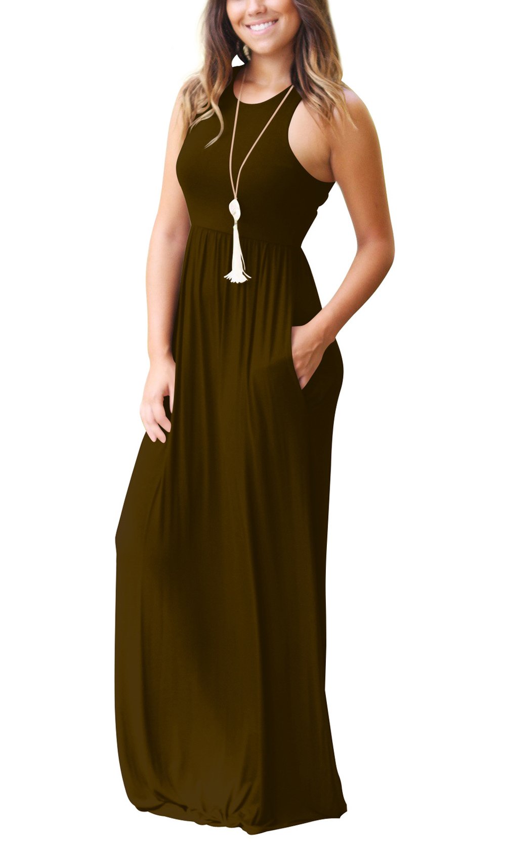 Dreamskull Women's Sleeveless Racerback Maxi Dress - Casual Loose Fit Long Dress with Pockets for Summer, Beach, Travel & Everyday Wear