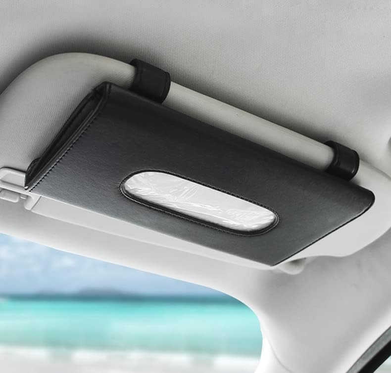 Black PU Leather Car Sun Visor Tissue Holder - Hanging Napkin Storage Box & Clip for Car Accessories | Perfect for Road Trips, Commuting & Family Travel