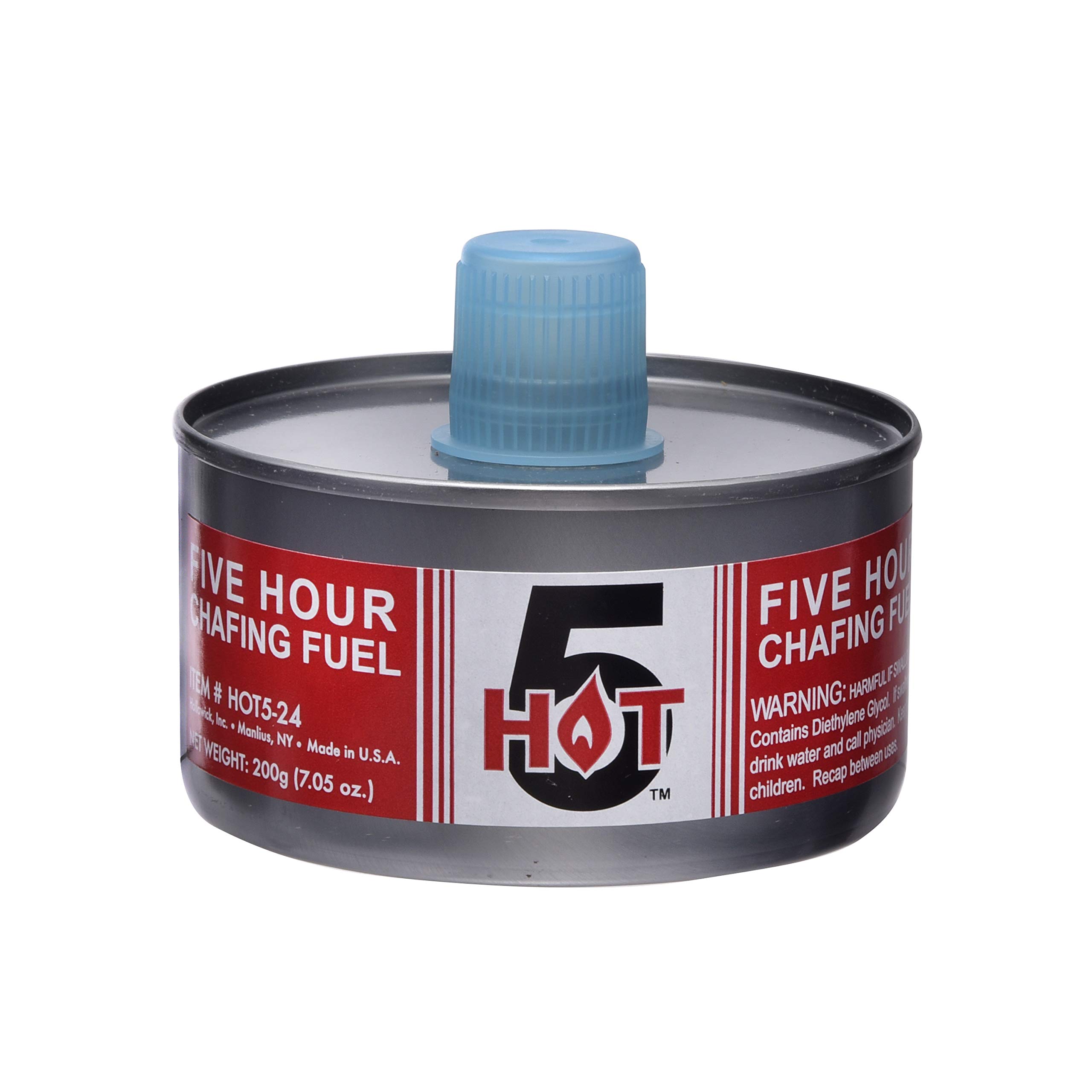 Hollowick Hot 5 Chafing Fuel - 5 Hour Liquid Canned Heat for Buffet Food Warmers | Safe Non-Flammable Fuel with Non-Adjustable Wick | 24 Can Pack | Perfect for Catering, Buffets & Outdoor Events