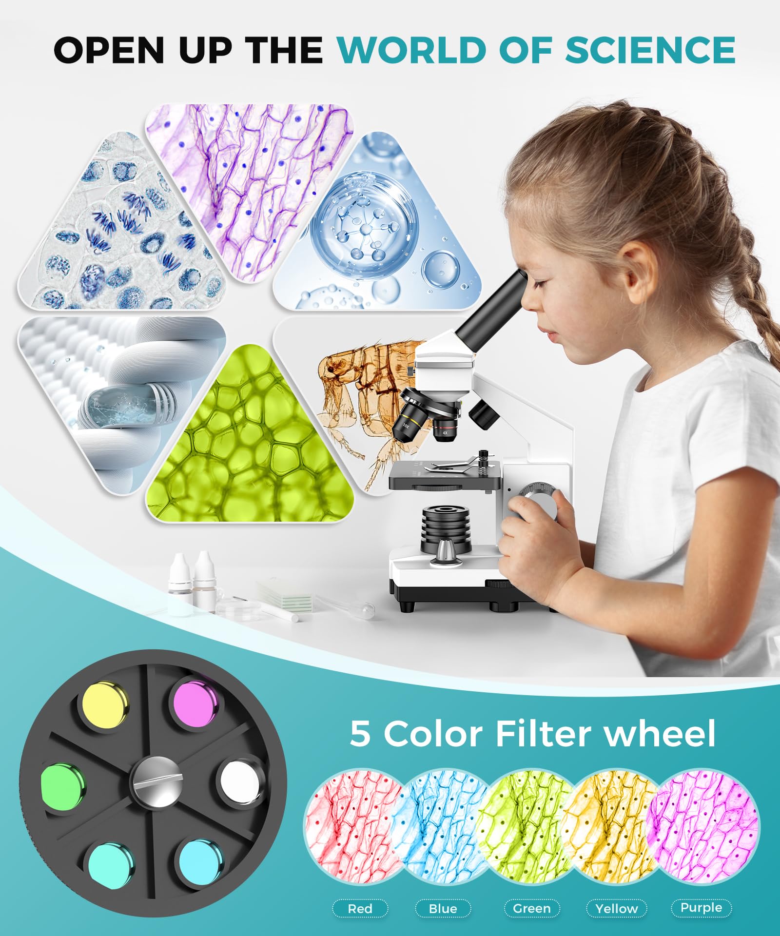 Professional Compound Microscope for Adults, Kids & Students - 2000X Magnification with Phone Adapter & Slides Set | Perfect for Home Lab, School Science Projects & STEM Learning (Gray White)