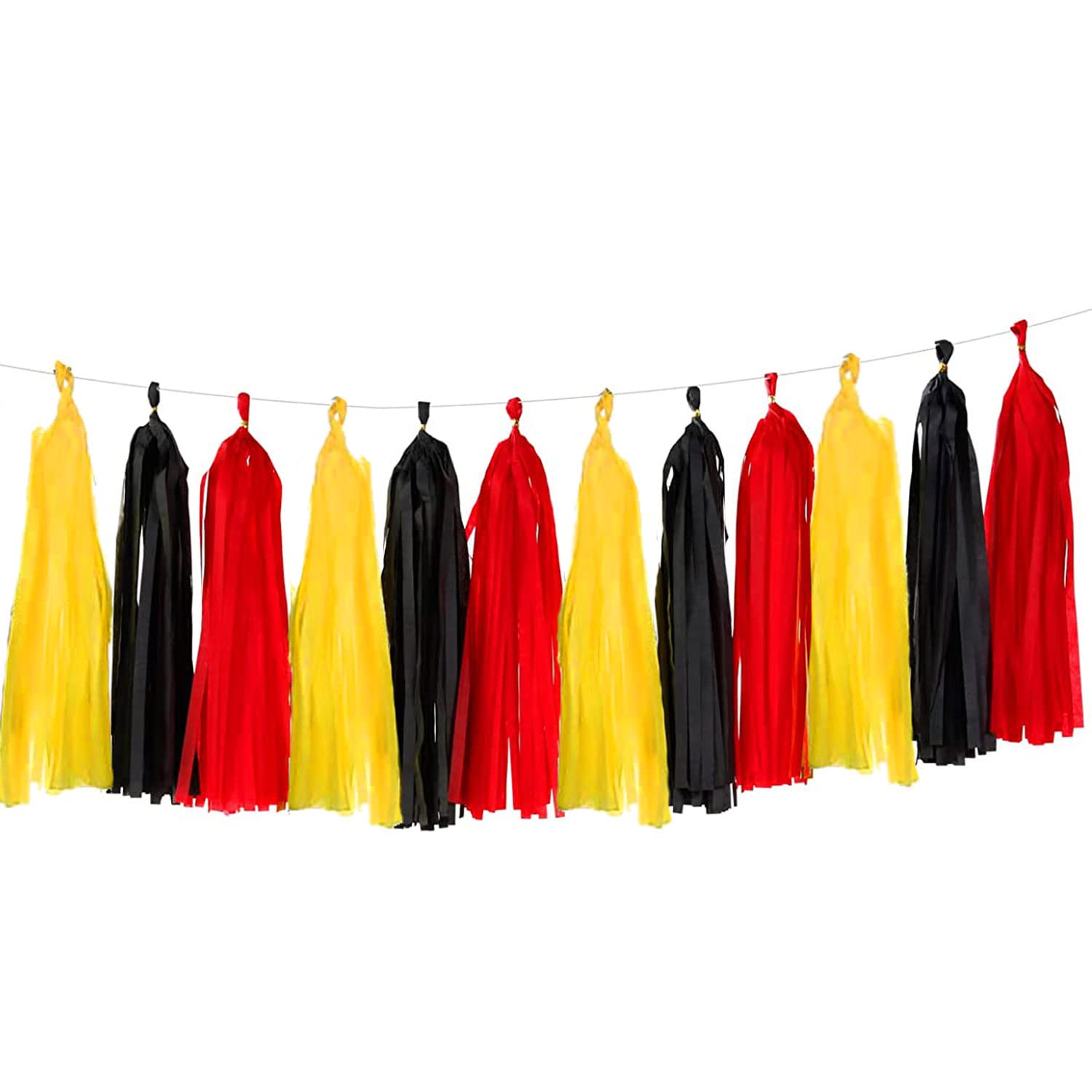Shiny Tassel Garland Tissue Paper Tassel Banner - 15 Pack Black Red Yellow Party Decorations for Wedding, Birthday, Bridal & Baby Shower - DIY Table Decor Kit for Festive Celebrations & Home Decor