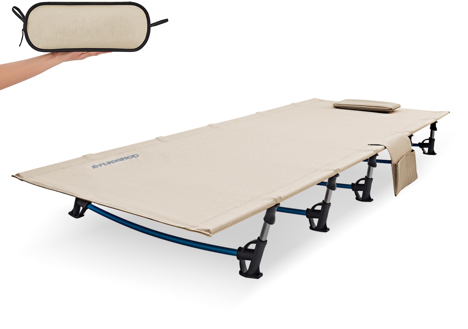 Ultralight Folding Camping Cot for Adults - Extra Long Portable Backpacking Bed for Hiking, Travel & Home Use - Durable Beige Outdoor Cot for Camping, Mountaineering and Emergency Preparedness