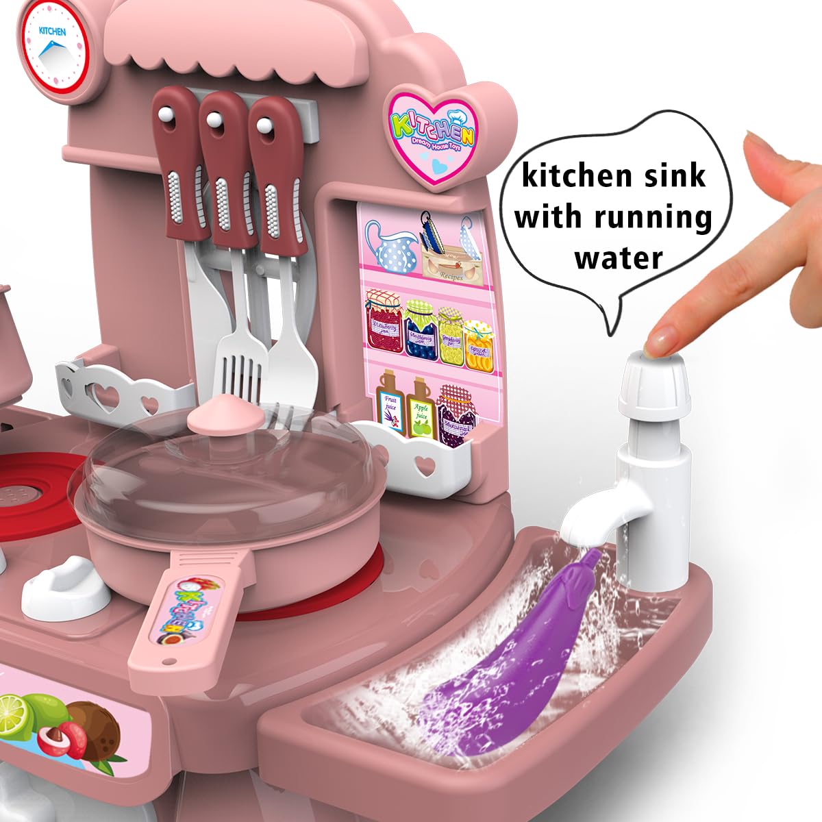 **Kids Pretend Play Kitchen Set - Imitation Chef Toy with Light & Music, Running Water Sink & Electronic Induction Stove - Perfect Gift for Girls & Boys - Red Kitchen with Food Accessories - Ideal for Role Play, Birthday Gifts & Early Learning**