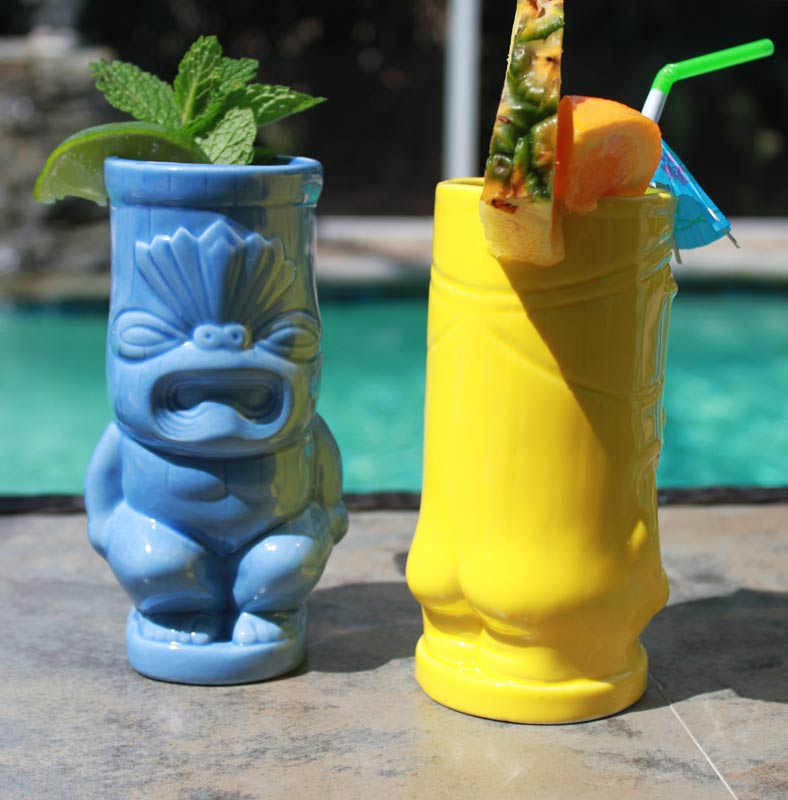 BarConic® 12 oz Tiki Cocktail Glasses - Set of 4 Yellow Tropical Themed Cups for Summer Parties, Luau Events & Beach-Themed Decor