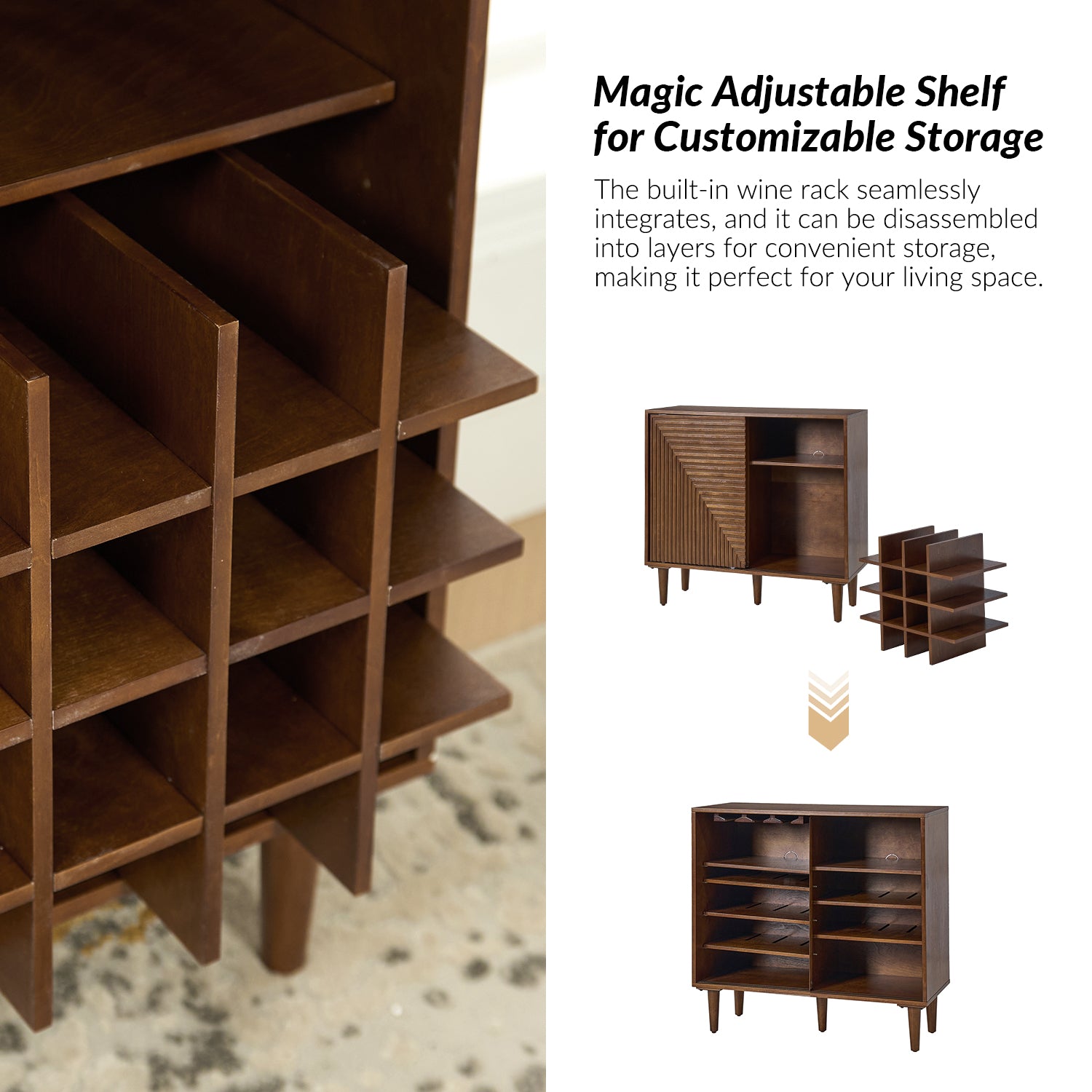 Archie 34-Inch Tall 2-Door Multifunctional Bar Cabinet with Adjustable Shelves - Modern Home Bar Storage for Living Room, Dining Room or Office (Optional Styles Available)