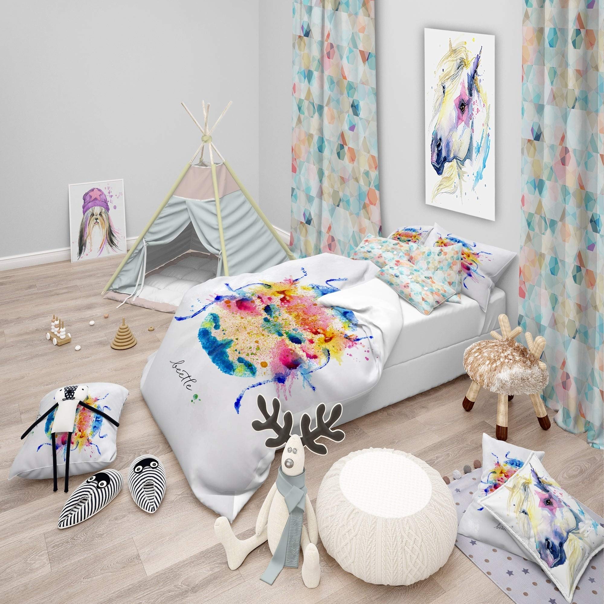 DESIGN ART 'Monotype Vivid Beetle' Animal Print Duvet Cover Set - Twin Size Bedding with 1 Sham (Comforter Not Included) | Modern Home Decor for Kids Room, Dorm & Guest Bedroom