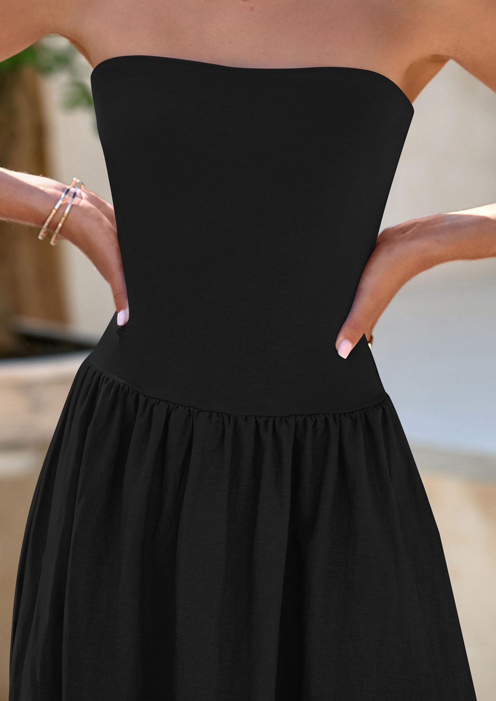 PRETTYGARDEN Women's Strapless Maxi Dress 2025 - Patchwork Long Flowy Summer Dress with Pockets | Elegant Tube Top Dress for Beach, Wedding & Party Wear