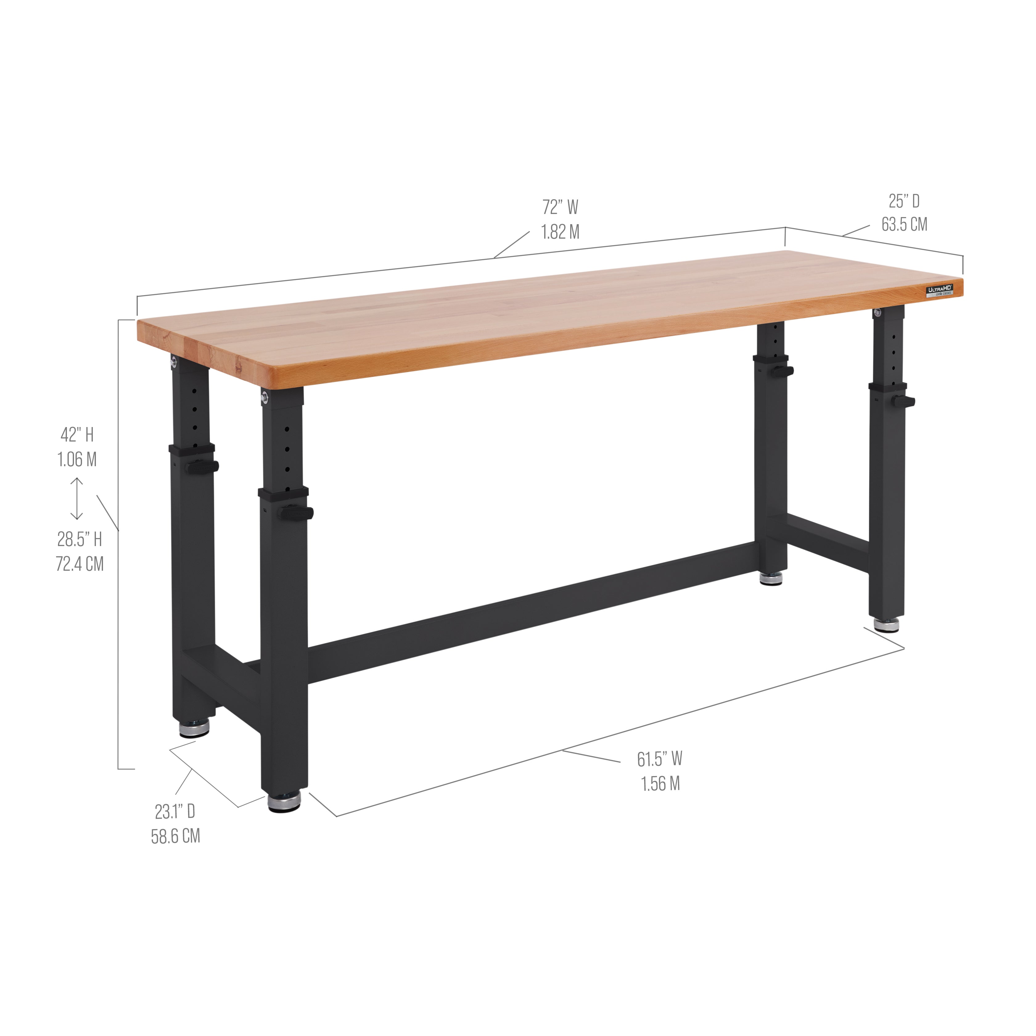 UltraHD® Adjustable Height Workbench - Graphite Finish, Ergonomic Standing Desk for Home Office & Workshop, Perfect for DIY Projects & Professional Workspaces