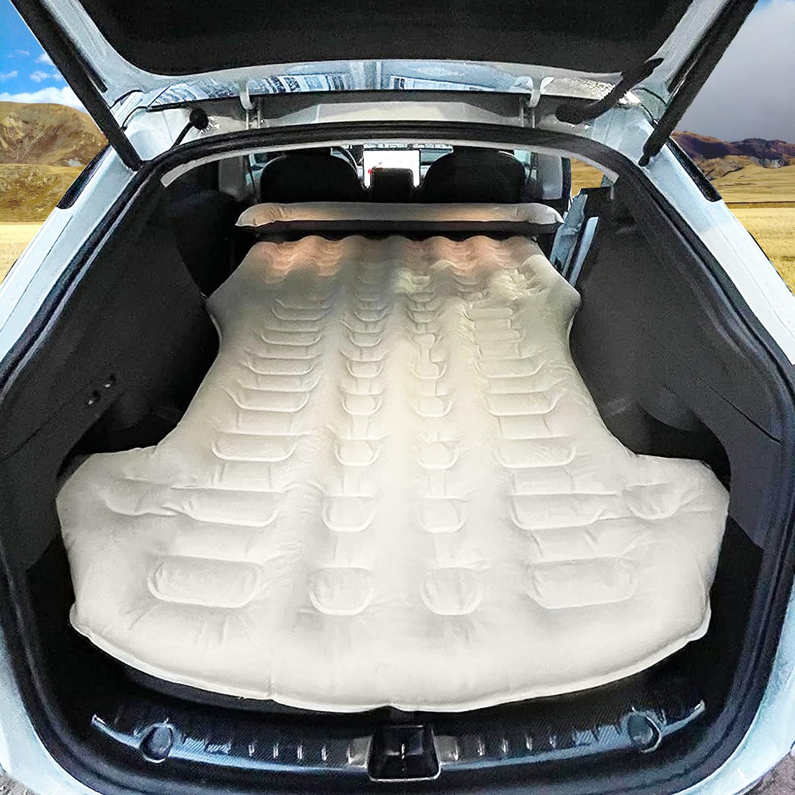 Tesla Model Y Air Mattress - Inflatable Car Camping Bed with Electric Pump & Headrest Pad | Fits Model Y 2020-2023 | Perfect for Road Trips, Camping & Overnight Stays