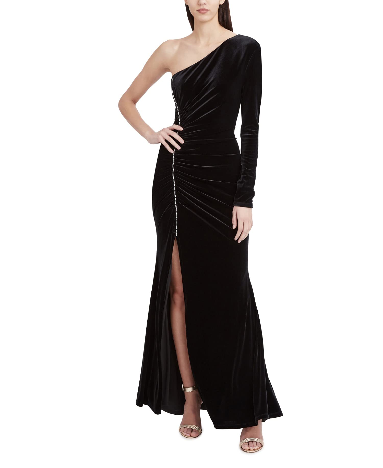 BCBGMAXAZRIA Women's Elegant One-Sleeve Evening Gown with High Side Slit - Perfect for Prom, Gala, and Formal Events