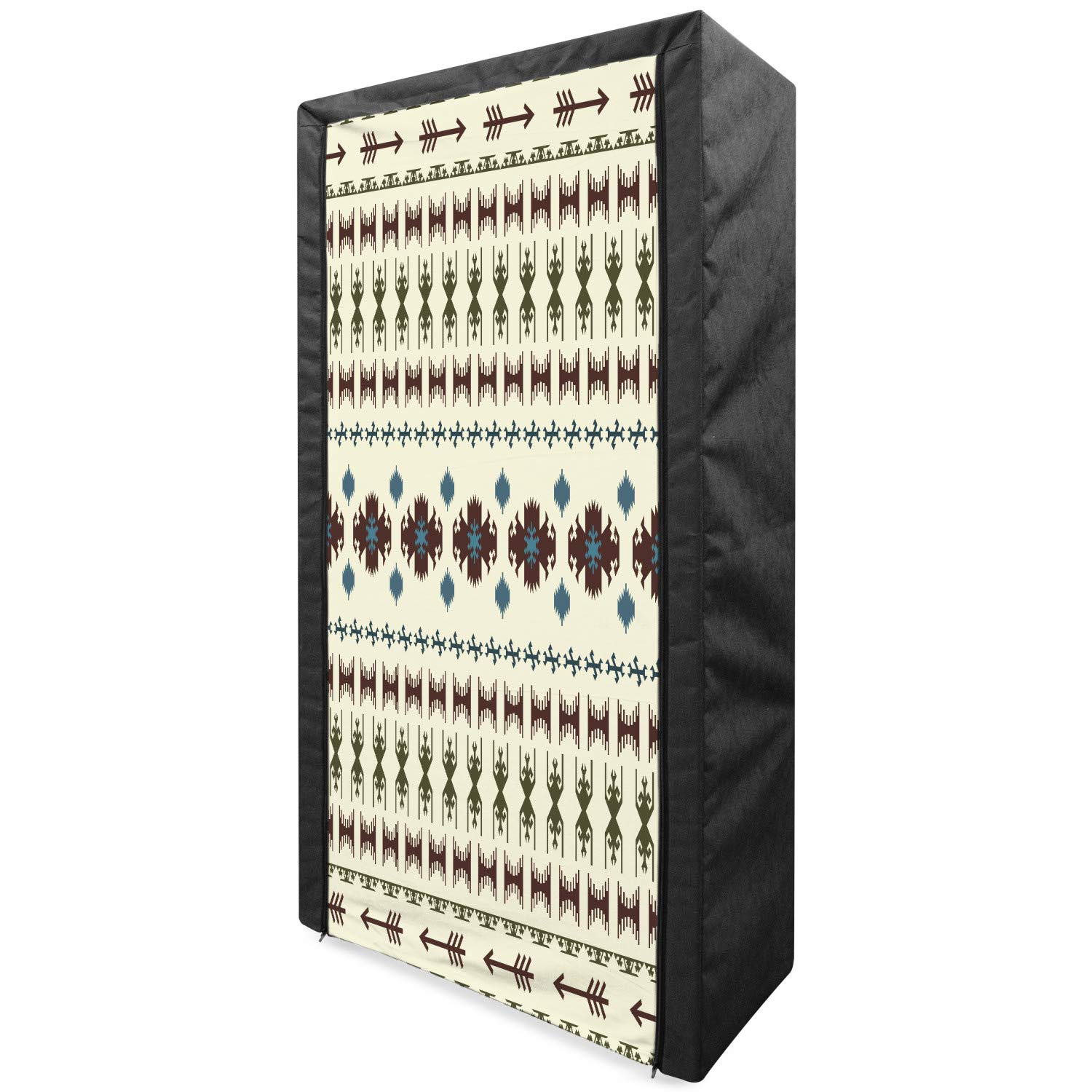 Ambesonne Tribal Portable Fabric Wardrobe with Shelves - Inca Geometric Pattern Clothing Organizer & Storage Closet, 33.5