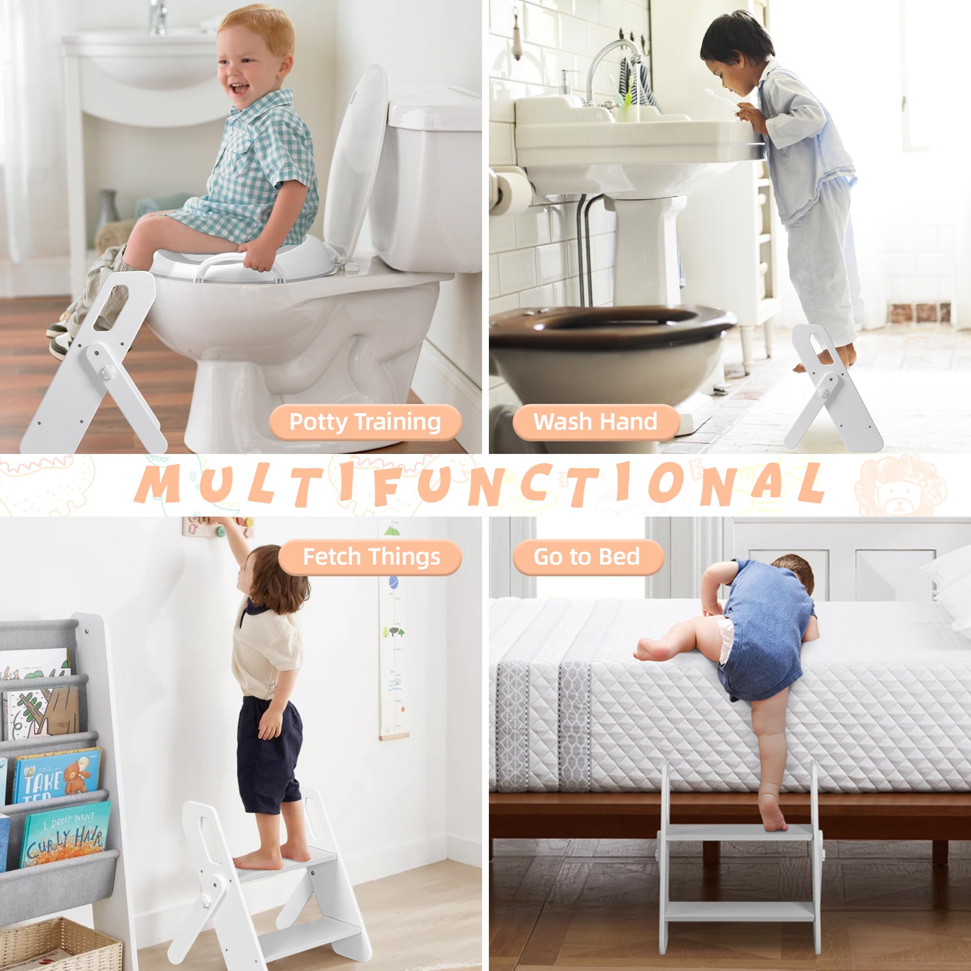 Potty Training Seat with Ladder for Toddlers - Adjustable Wooden Toilet Step Stool for Boys & Girls - Kids Bathroom Step Stool for Safe Potty Training | Perfect for Home, Daycare & Travel Use