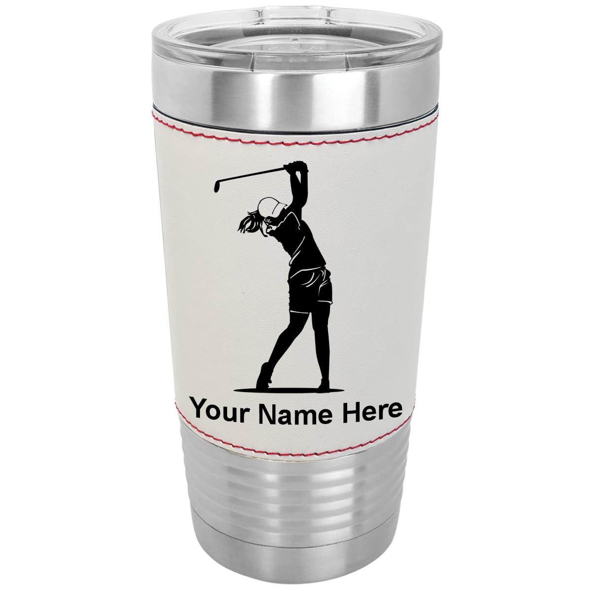 LaserGram 20oz Vacuum Insulated Stainless Steel Tumbler Mug - Personalized Engraved Golf & Baseball Design with Faux Leather Wrap - Keeps Drinks Hot/Cold for Hours - Perfect for Golfers, Baseball Fans, Office & Outdoor Activities