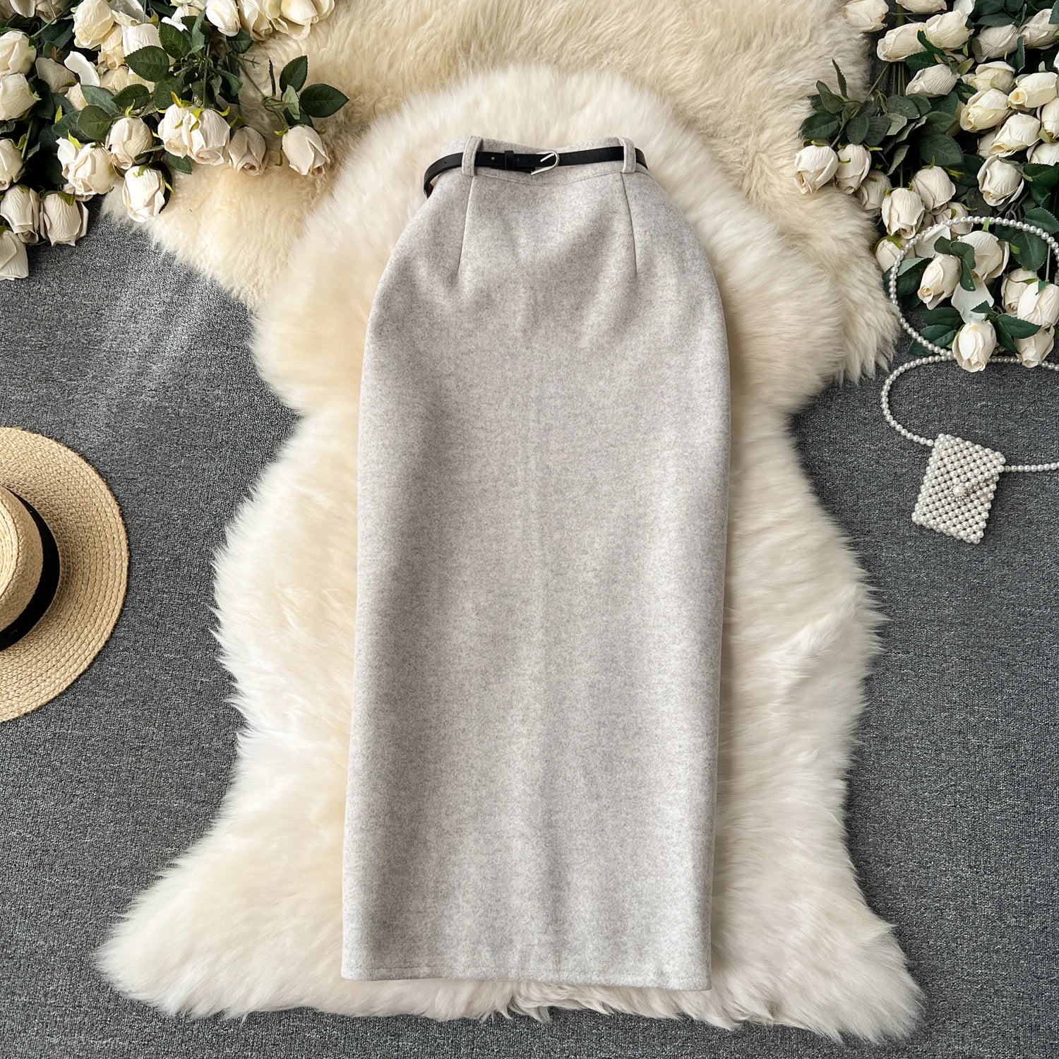 Beige & Black Wool Pencil Skirts for Women - Elegant High Waist Office Skirt, Thick Warm Winter & Spring Wrap Skirt (2023 New) | Perfect for Business Casual, Workwear & Formal Occasions