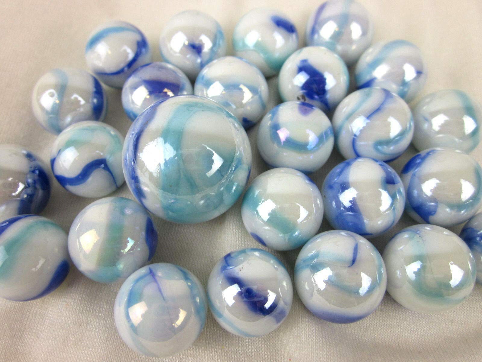 25 Glass Marbles - Iridescent Swirl Colors for Games & Decor