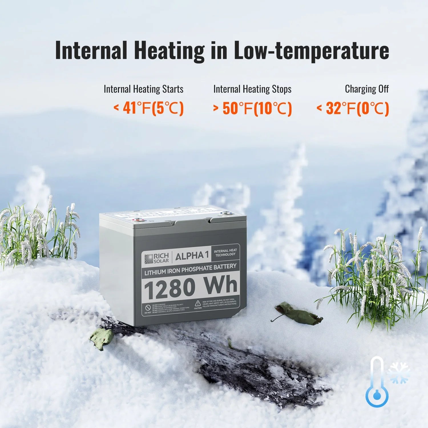 Rich Solar 12V 100Ah LiFePO4 Lithium Iron Phosphate Deep Cycle Battery with Built-in Heating & Bluetooth - Perfect for RV, Marine, Solar Power Systems & Off-Grid Applications