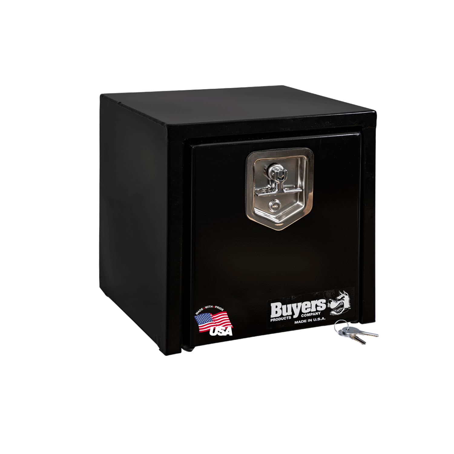 Buyers Products 1703320 Black Steel Underbody Truck Tool Box with Lockable T-Handle Latch - 15 x 13 x 15 Inch - Heavy Duty Truck Bed Storage Box - Made in USA - Secure Tool Chest for Pickup Trucks, Vans & Work Vehicles - Perfect for Construction, Landscaping & Roadside Emergency Gear Storage
