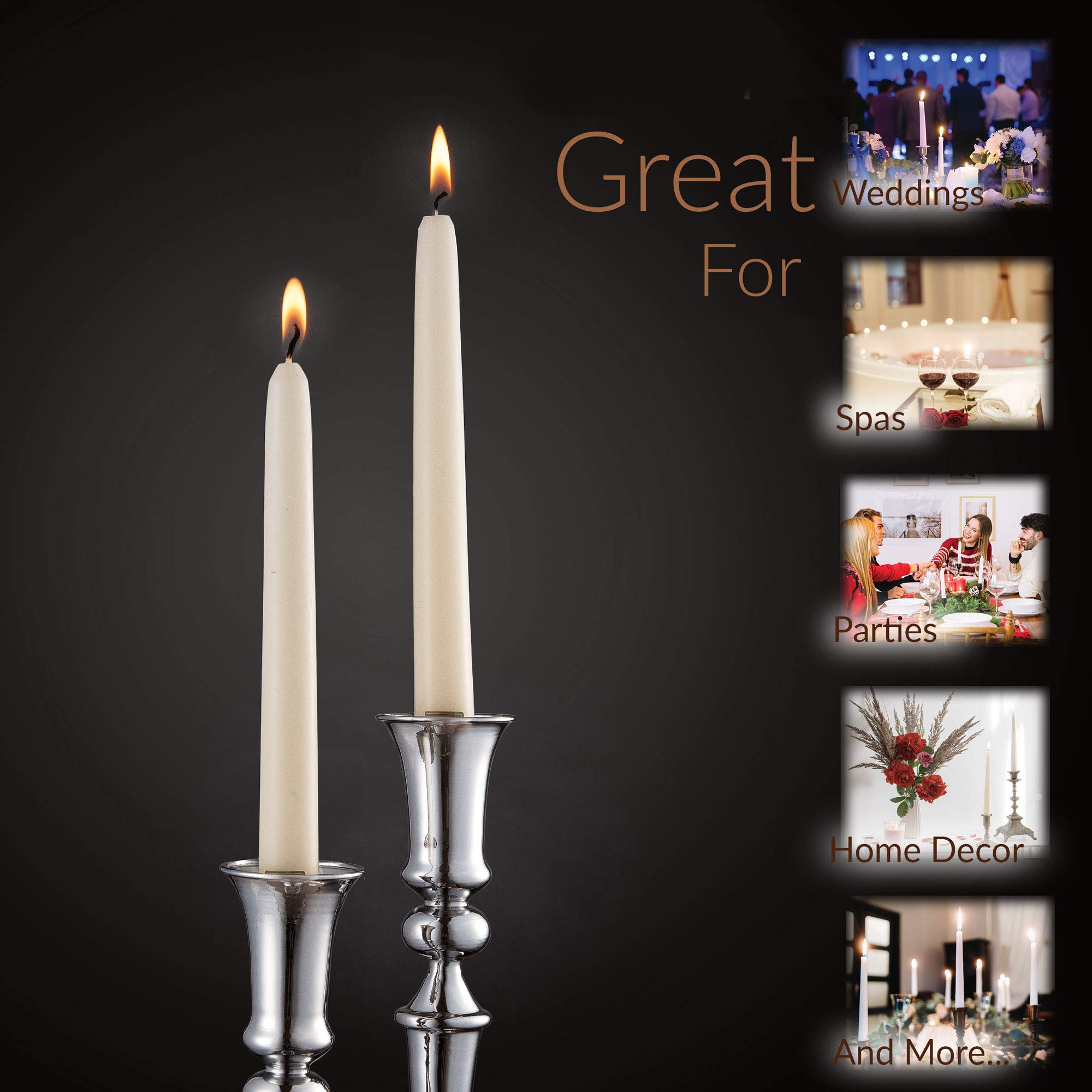 Rambue 10 Inch Ivory Taper Candles - 8 Pack Classic Dripless Cream Tapered Candlesticks for Weddings, Dinner Parties & Home Decor - 8 Hours Burn Time - Perfect for Romantic Dinners, Candlelight Ceremonies & Holiday Centerpieces