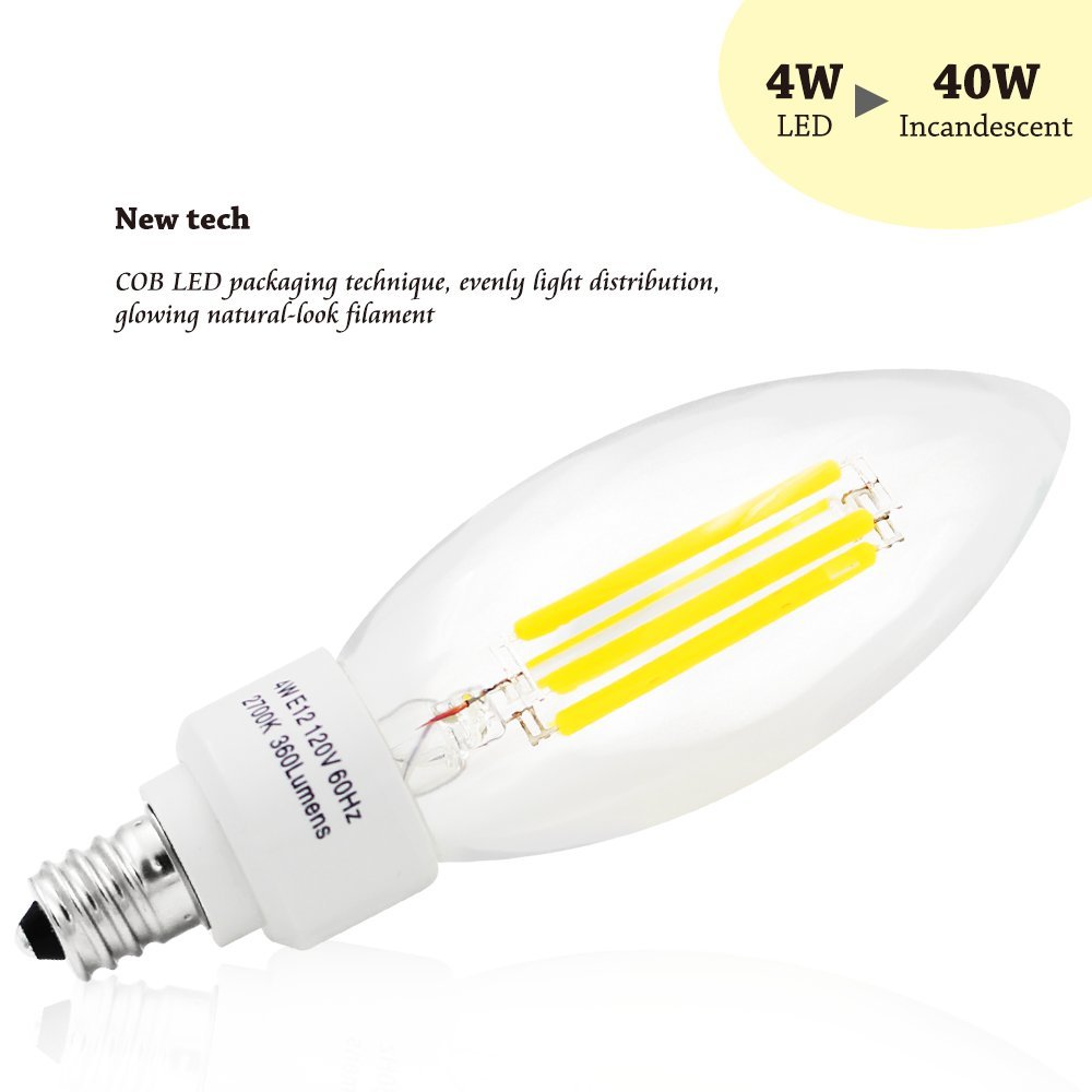 3-Pack 110V 4W E12 Clear LED Filament Bulbs - 2700K Warm White, 40W Equivalent, Candelabra Base, 400LM, 360° Beam Angle - Perfect for Chandeliers, Wall Sconces, and Vintage Lighting Fixtures