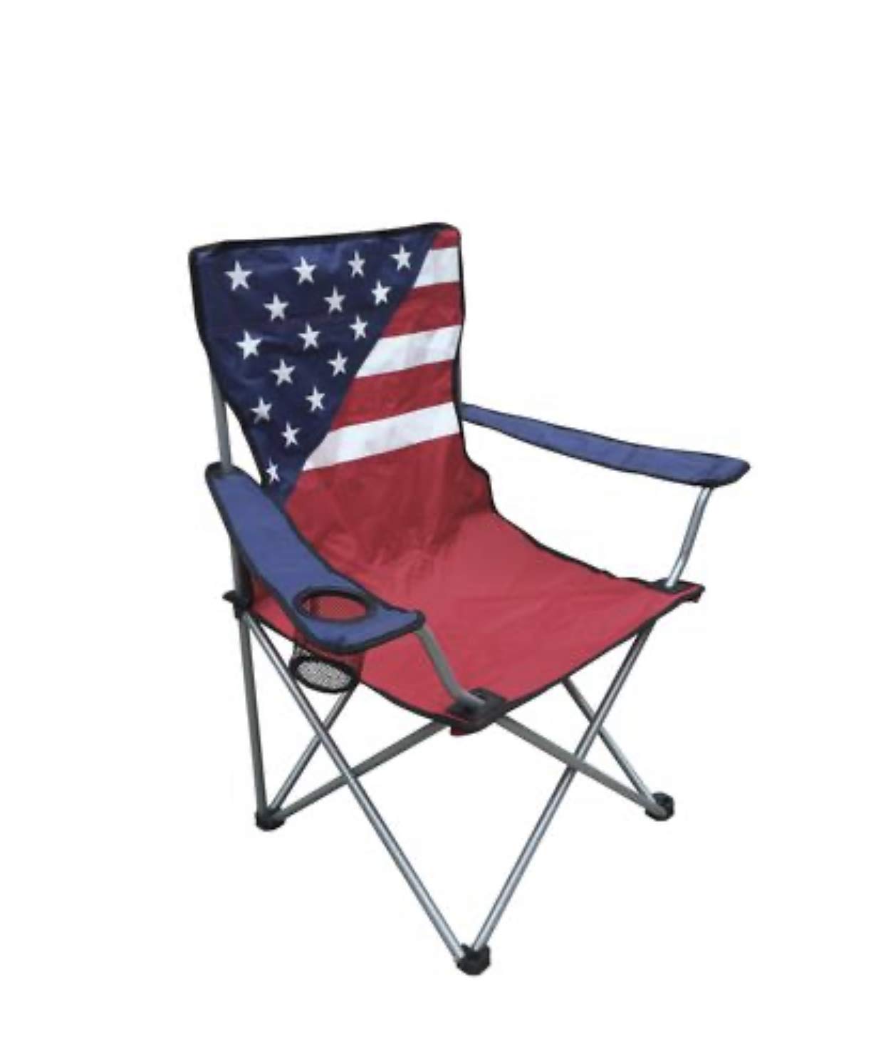 Patriotic Folding Quad Patio Chair - Heavy Duty Outdoor Camping Chairs with Cup Holder - Perfect for Backyard, Beach, Picnics & Tailgating