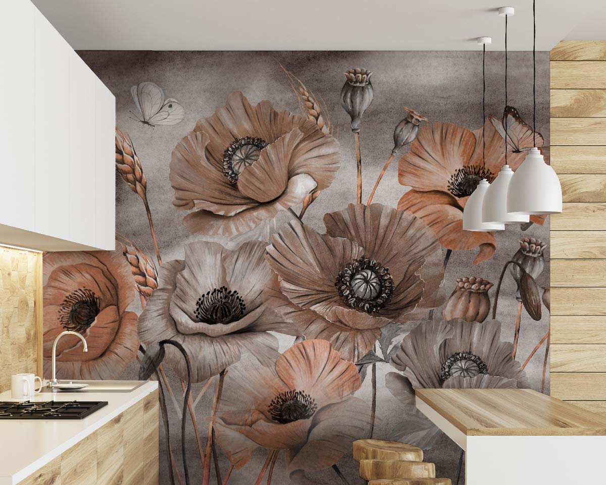 Murwall Floral Wallpaper - Poppy Flower Wall Mural for Living Room, Bedroom, Cafe & Hallway | Corn Poppy Design | Perfect for Home Decor, Office & Commercial Spaces
