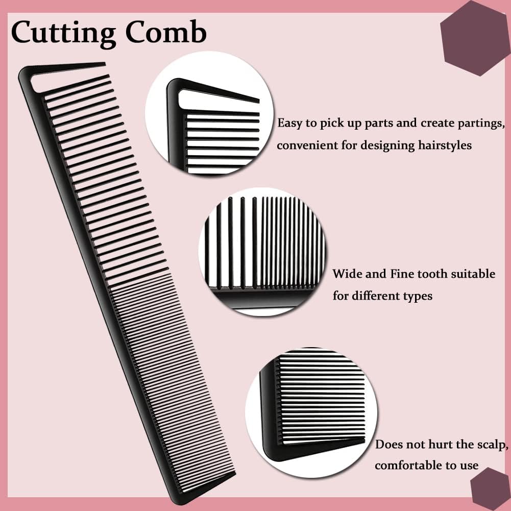 8-Piece Professional Hair Styling Tool Set - Rat Tail Comb, Cutting Comb, Alligator Clips, Ponytail Hoop - Stainless Steel Black Hair Accessories for Women & Girls | Salon, Home Use, DIY Hairstyling