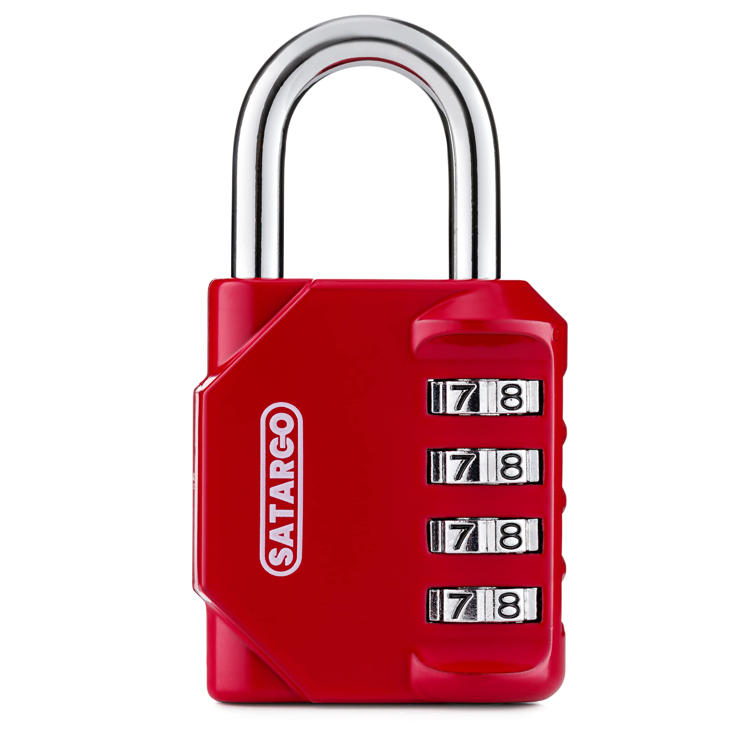 4 Digit Combination Lock for Gym Locker - Cut Resistant Outdoor Padlock with Reset Code - Heavy Duty School, Sports, Travel & Storage Use - Red Combo Lock for Indoor & Outdoor Security
