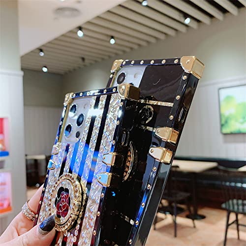 Luxury Cute Gold Bling Glitter Rose Flower Soft Case for Samsung Galaxy A51 4G with Ring Kickstand - Elegant Phone Cover for Women, Perfect for Daily Use, Parties & Special Occasions