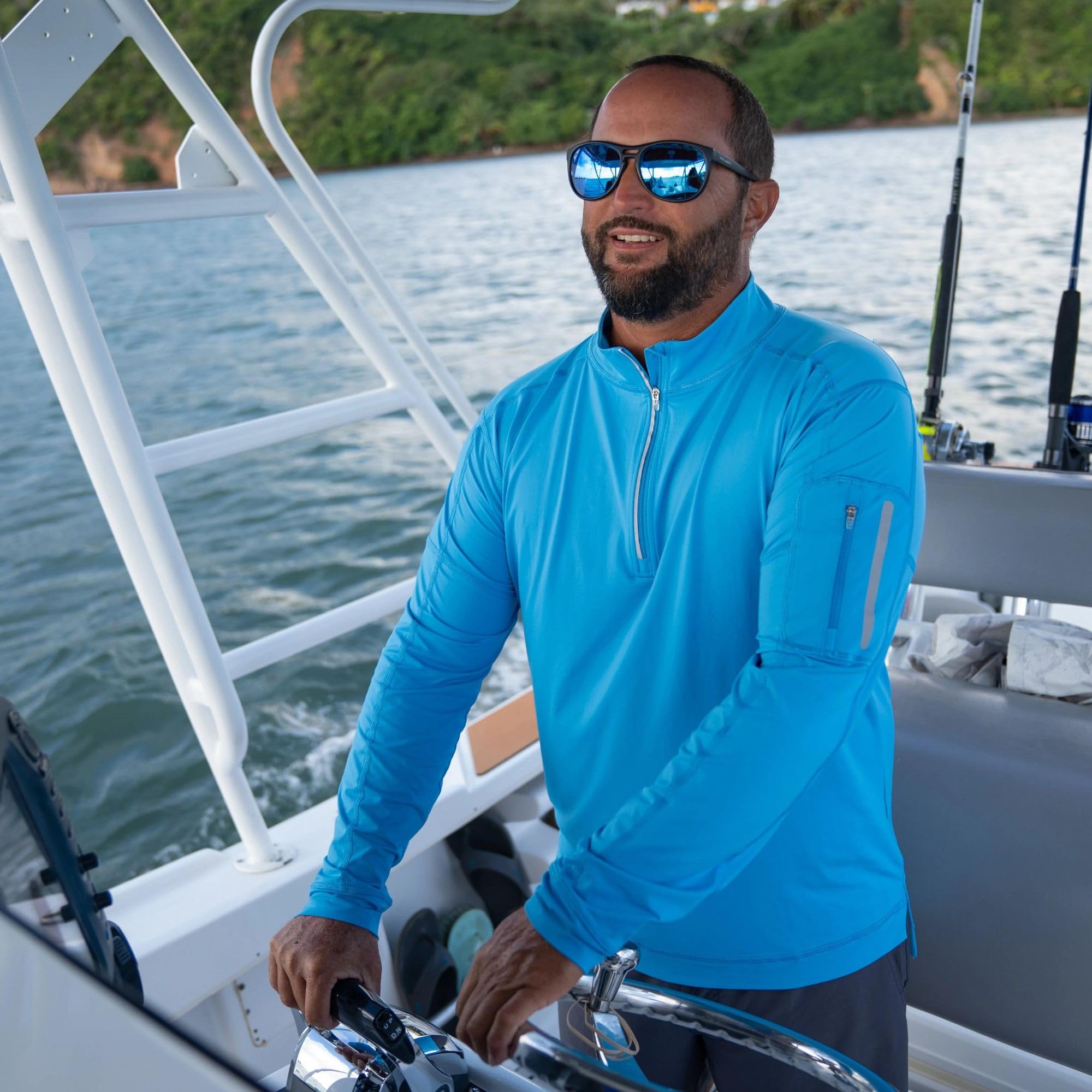 Men's UPF 50+ Sun Protection Mock Zip Active Top - Lightweight Quick-Dry UV Shirt for Hiking, Running & Outdoor Sports