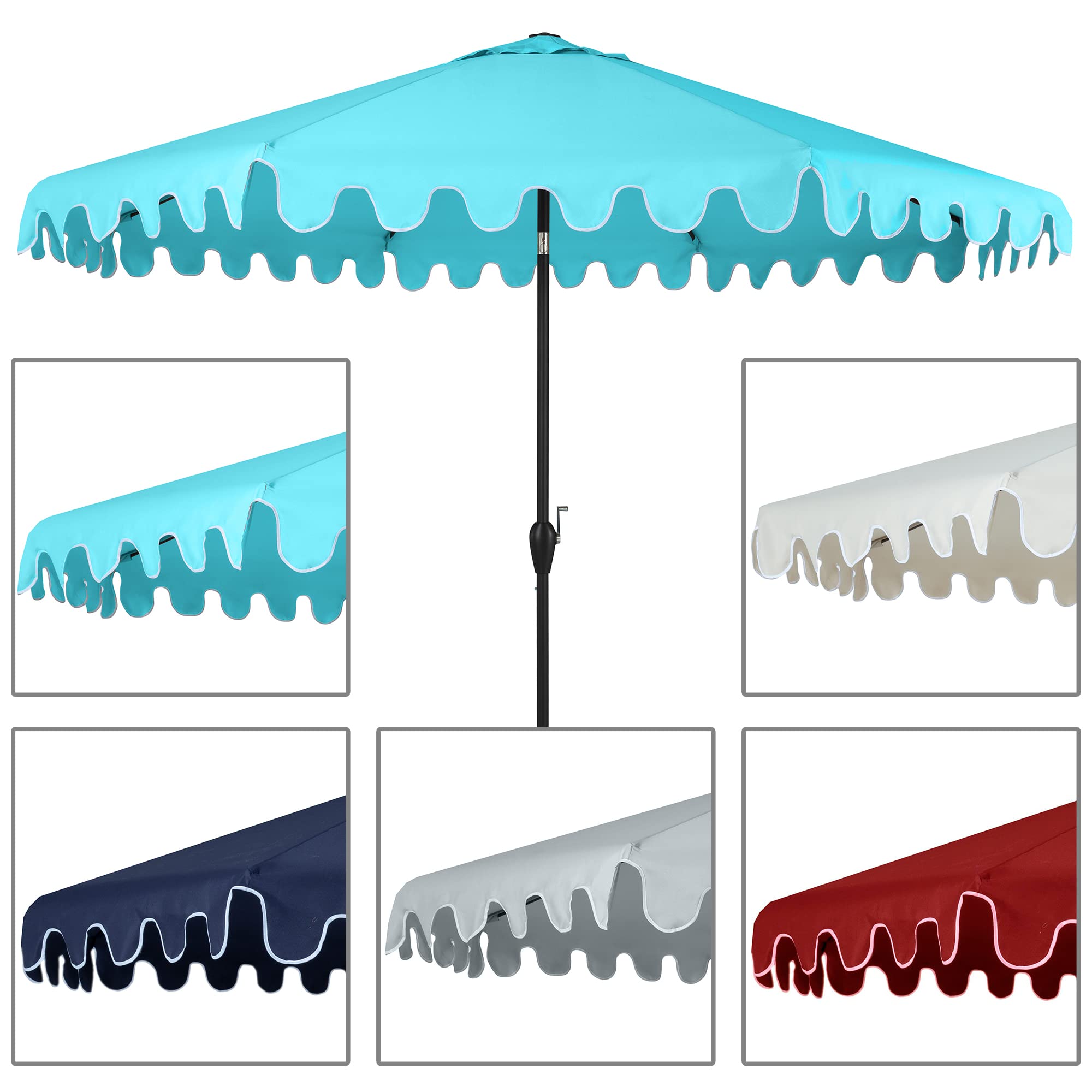 POLYTEAK 9 ft Outdoor Patio Umbrella with Crank & Tilt - UV Resistant 100% Polyester Sun Shade for Garden, Poolside, Deck - Blue Canopy with Black Pole - Perfect for Backyard BBQs, Beach Lounging & Outdoor Dining