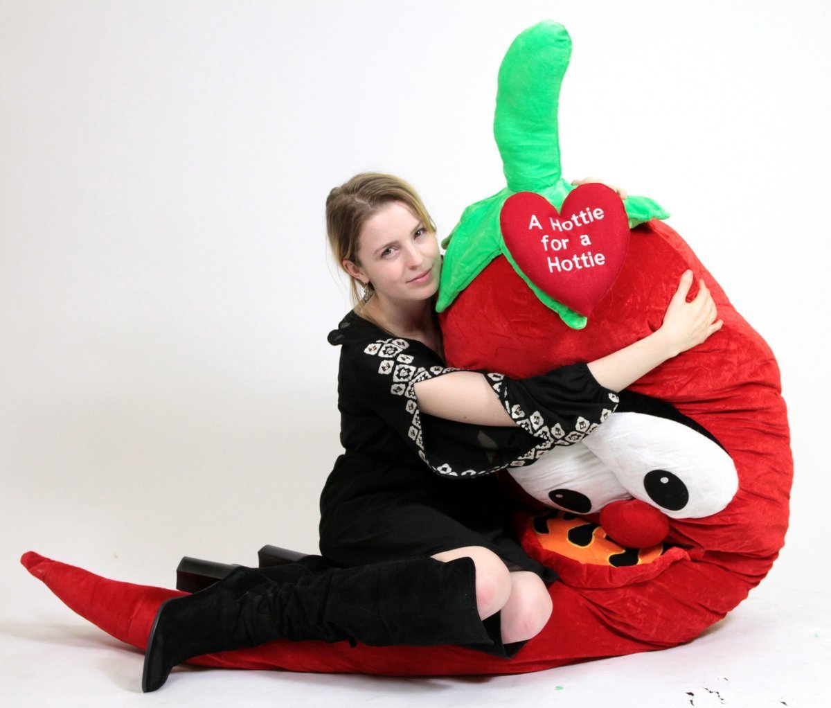 6ft Giant Plush Hot Pepper Stuffed Animal with Heart - 'A Hottie for A Hottie' Cute Valentine's Gift for Couples, Room Decor & Funny Gag Present
