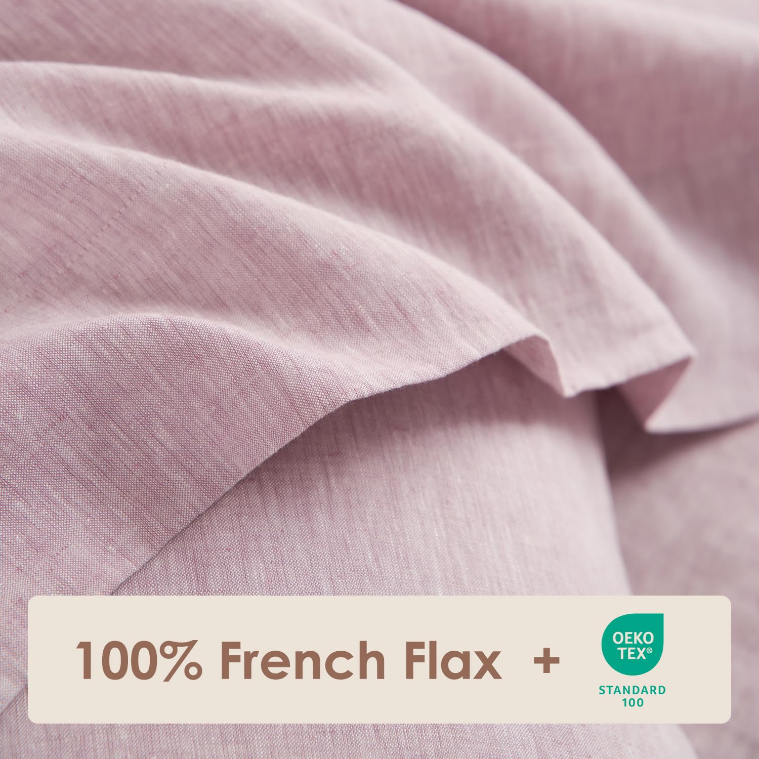 DAPU 100% French Linen Sheet Set - 4 Piece Queen Size (1 Flat Sheet, 1 Fitted Sheet, 2 Pillowcases) - Breathable & Durable Yarn-Dyed Bedding for Hot Sleepers - Smokey Pink - Perfect for Summer Nights & Luxury Hotel-Style Comfort