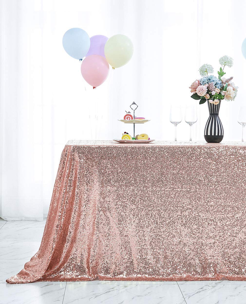50x80 Inch Rose Gold Sequin Tablecloth - Glitter Rectangular Table Cover for Wedding, Bridal Shower, Birthday Party, Banquet & Dessert Table Decor | Elegant Event & Home Decor
