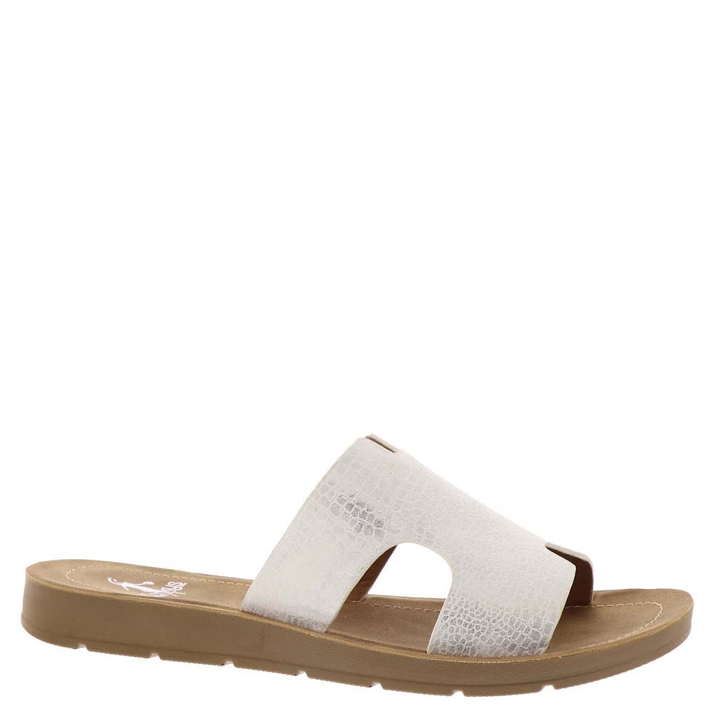 Corkys Women's Bogalusa Slip-On Fashion Sandals - White Crocodile Embossed Leather Comfortable Casual Shoes Size 11 - Perfect for Beach, Vacation & Summer Outfits