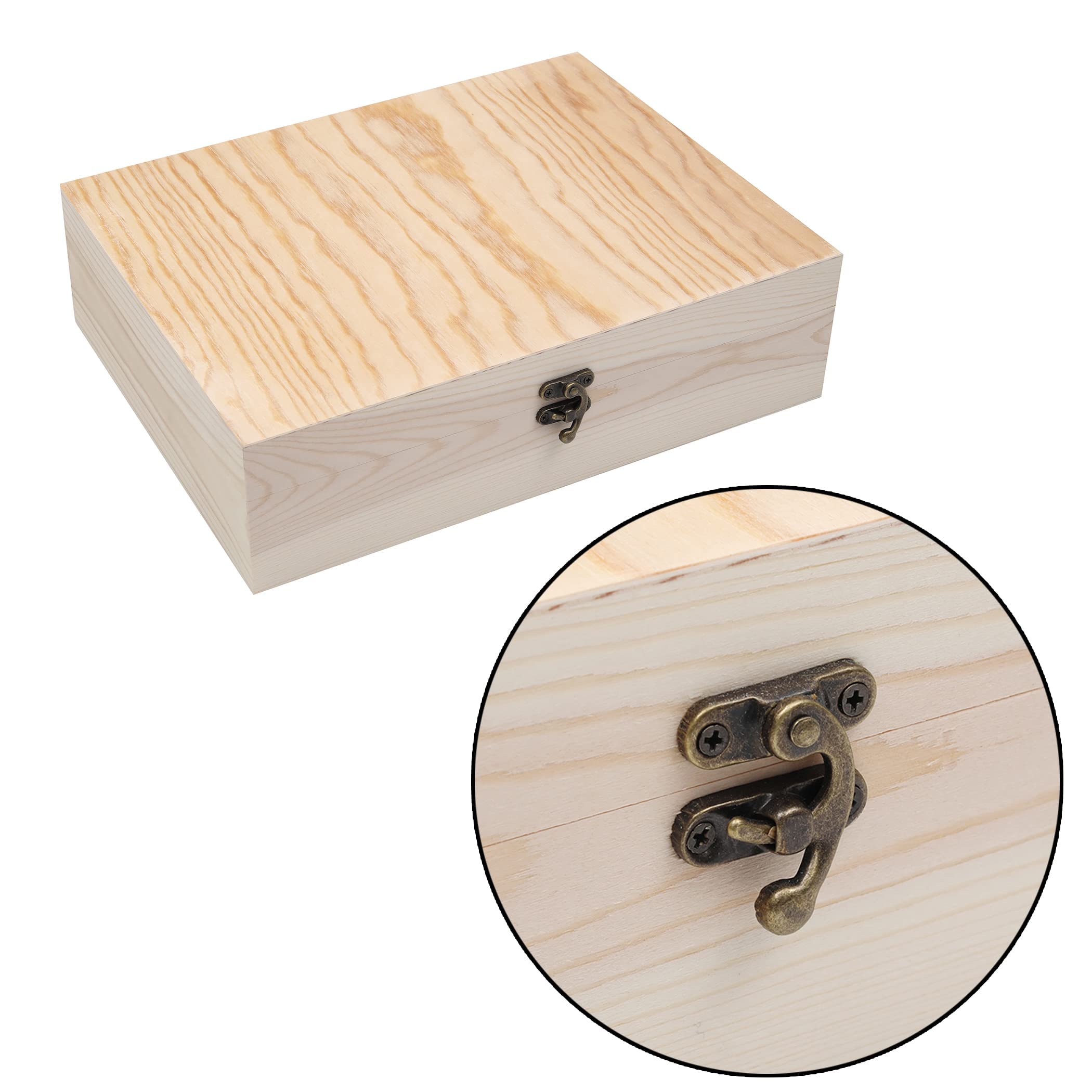 Unfinished Pine Wood Box with Hinged Lid - 12