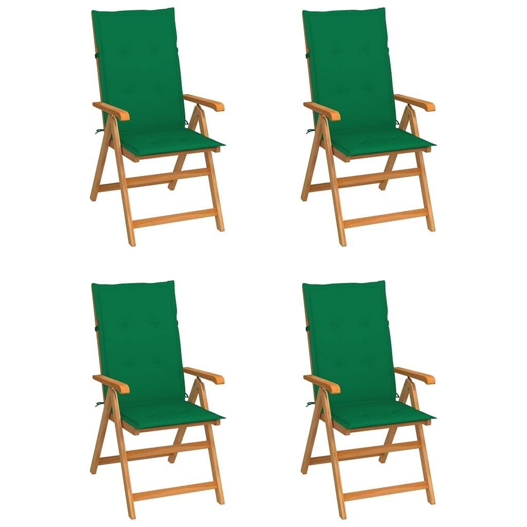 Aisifx vidaXL 4-Piece Teak Wood Garden Chairs Set with Green Cushions - Outdoor Patio Furniture for Backyard, Poolside & Garden Relaxation
