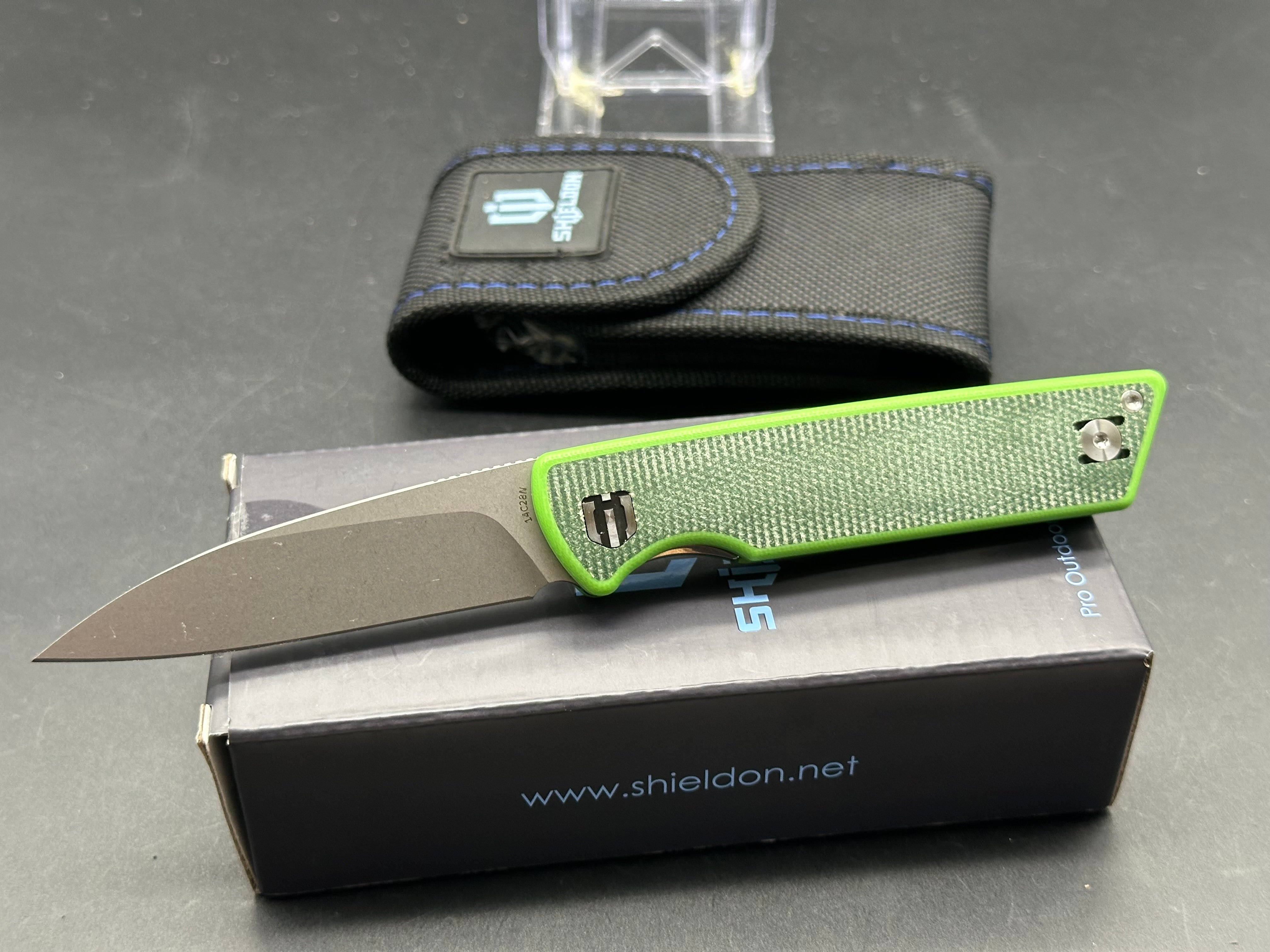 SHIELDON STINGER Folding Knife - Black Green Micarta/G10 Handle, 14C28N Stainless Steel Plain Edge Blade - EDC, Camping, Hunting & Outdoor Survival Tool
