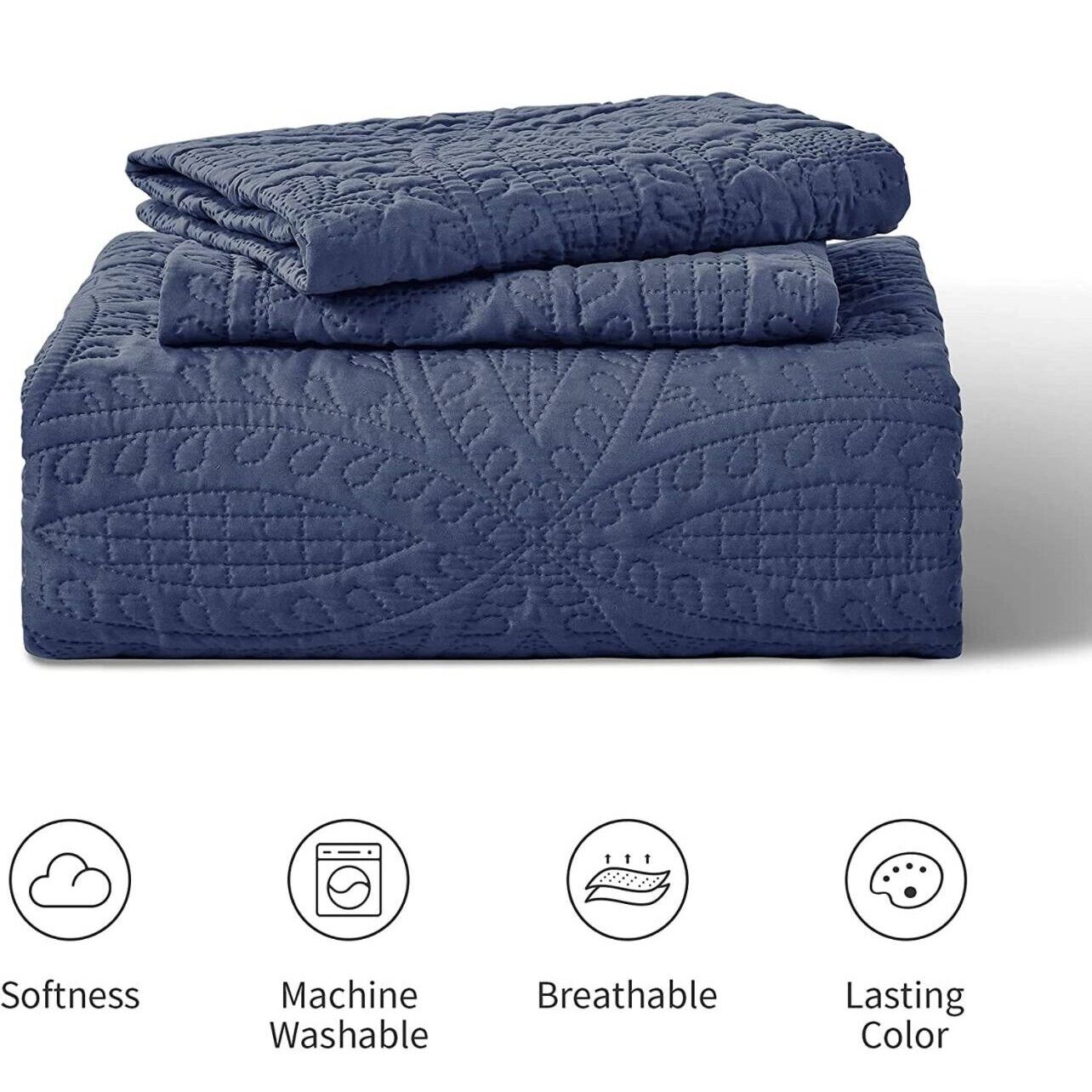 Loves Cabin King Coverlet Set - Quilt & 2 Pillow Shams, Country Farmhouse Style in Blue - Perfect for Bedroom Decor, Guest Room, and Cozy Farmhouse Aesthetic