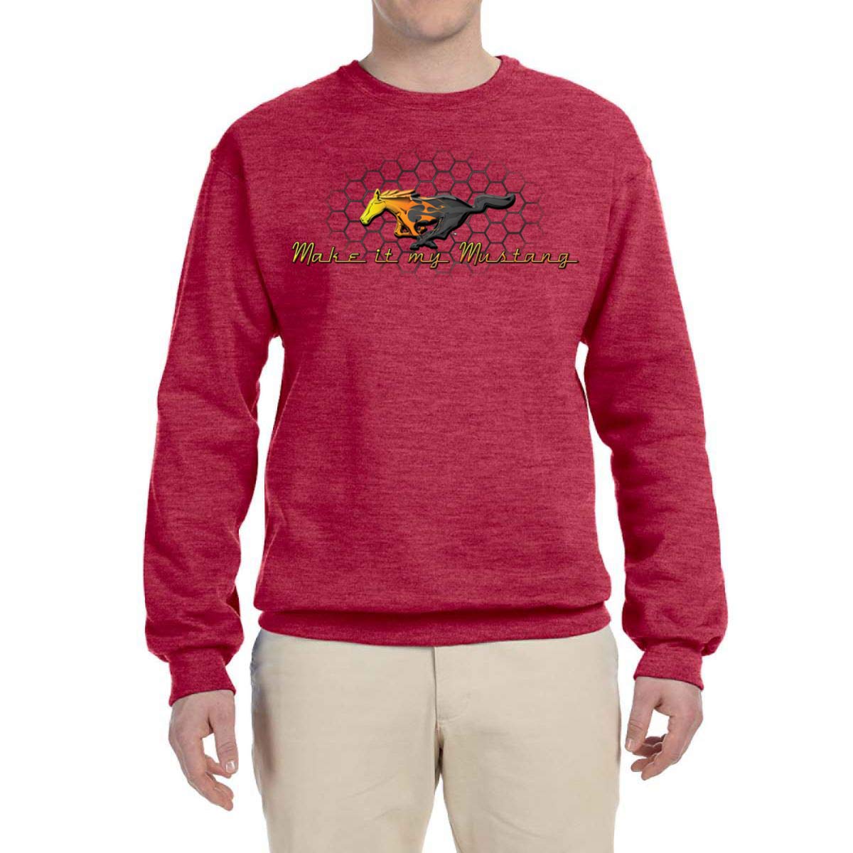 Wild Bobby Vintage Ford Mustang Honeycomb Graphic Sweatshirt - Unisex Crewneck Pullover for Car Enthusiasts | Perfect for Casual Wear, Car Shows & Ford Fan Gifts