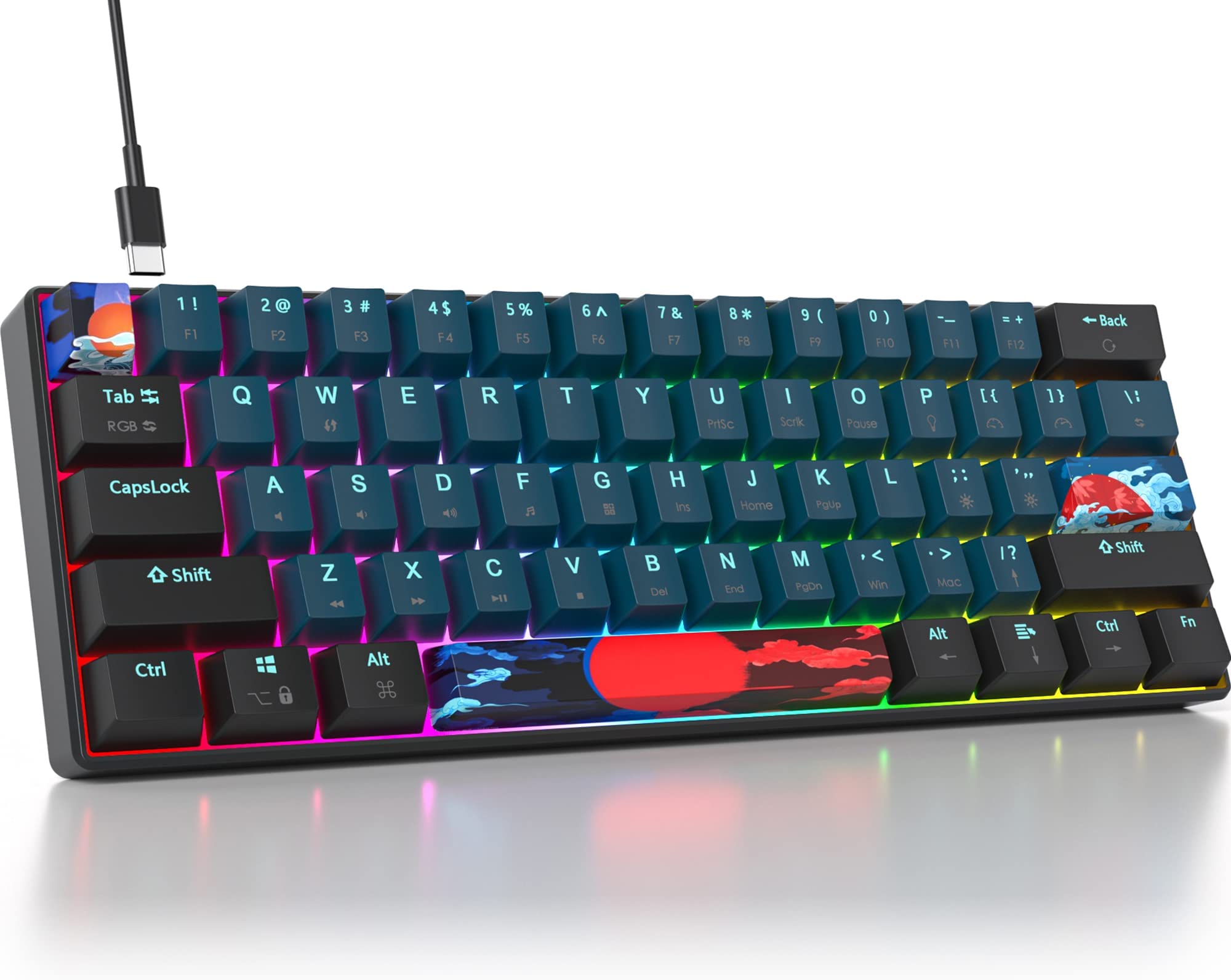 60% RGB Mechanical Gaming Keyboard with Red Switches - Compact Wired Keyboard for Windows, PS4/5, Xbox - Perfect for Competitive Gaming & Esports (61 Keys)