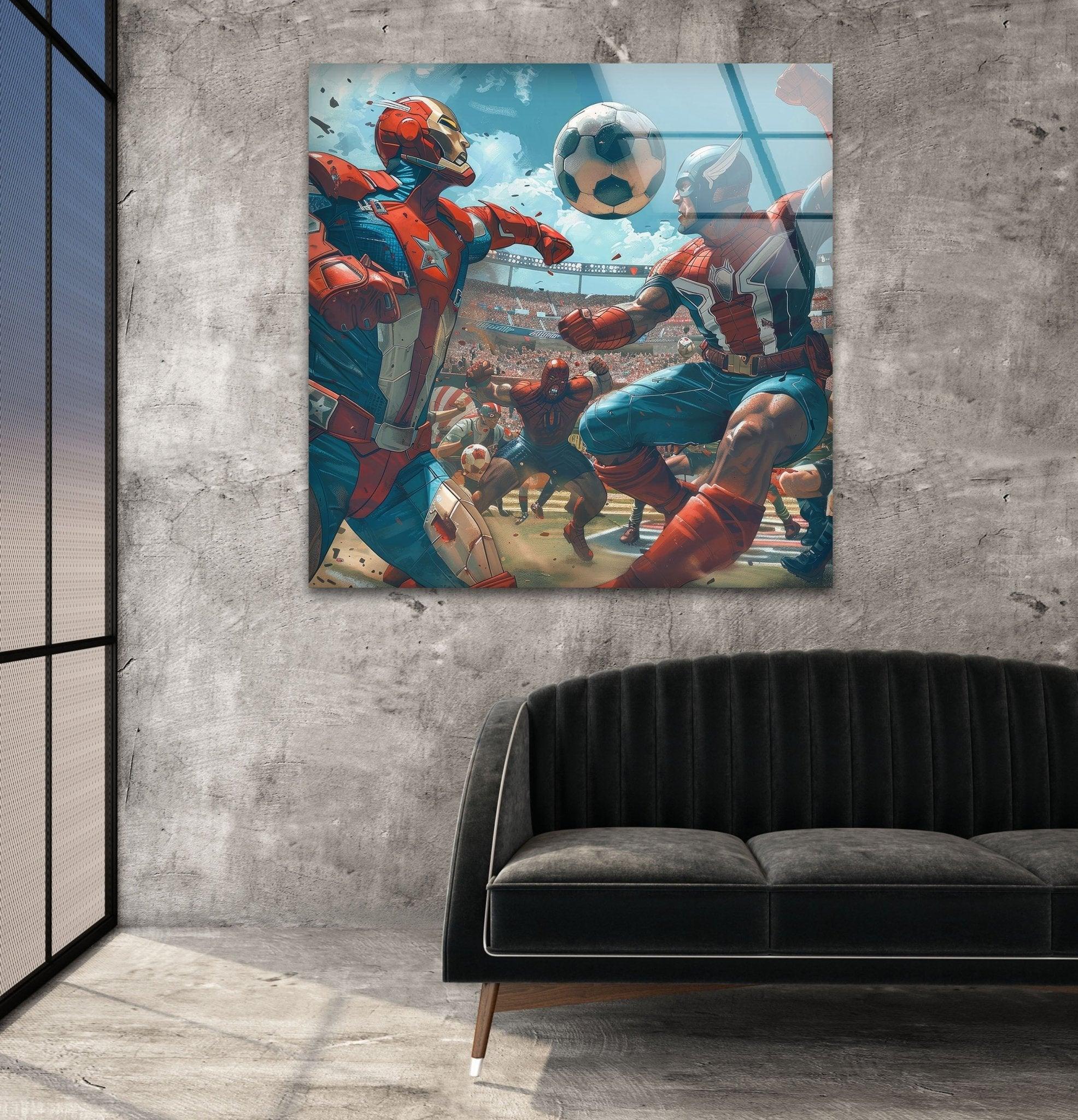 Avengers Football Glass Wall Art - Marvel Superhero Decor for Home, Office & Game Room - Perfect for Fans & Collectors