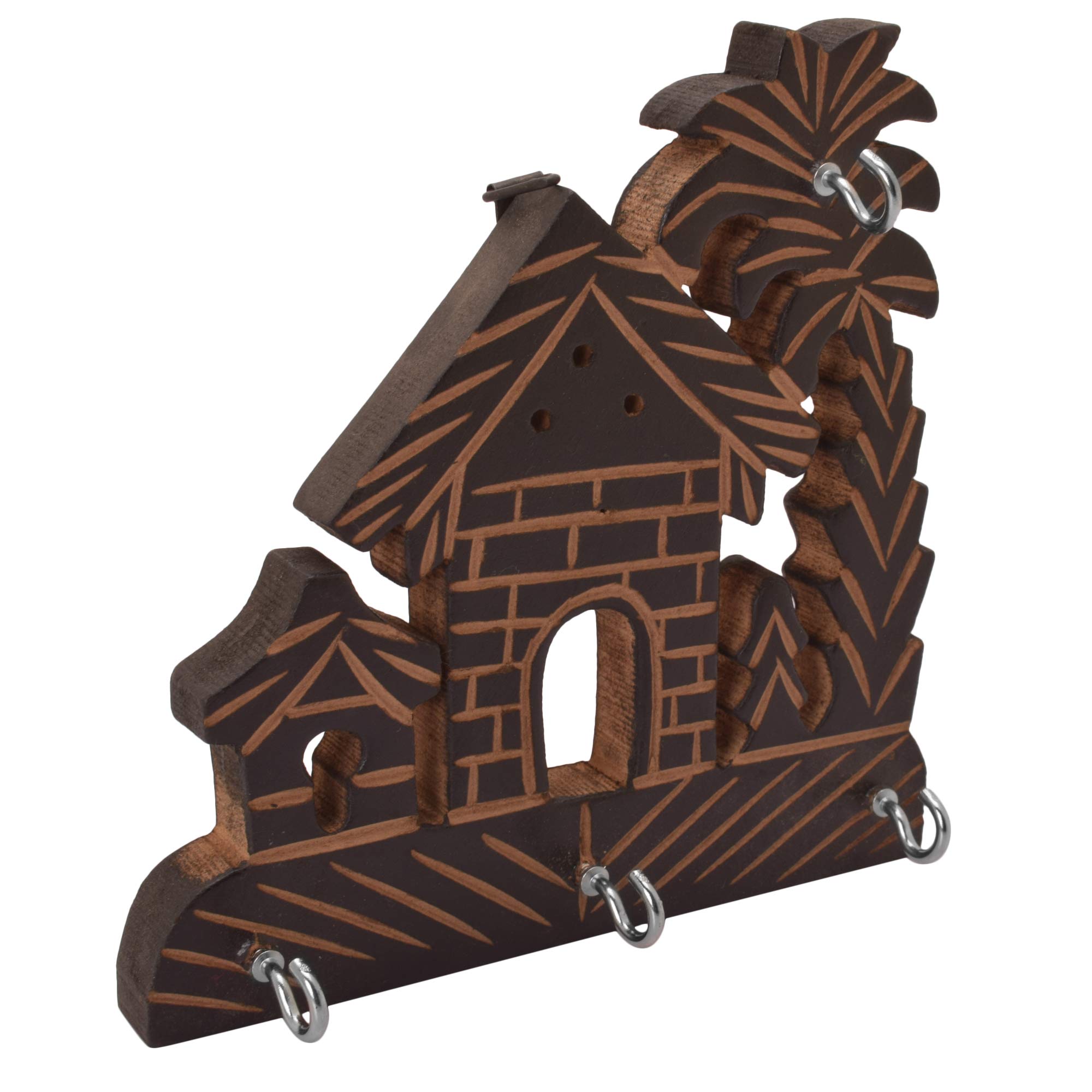 Diollo Wooden House Shaped Key Holder with 3 Hooks - Wall Mount Key Organizer for Home & Office Decor - Perfect for Entryway, Bedroom, or Workspace Organization