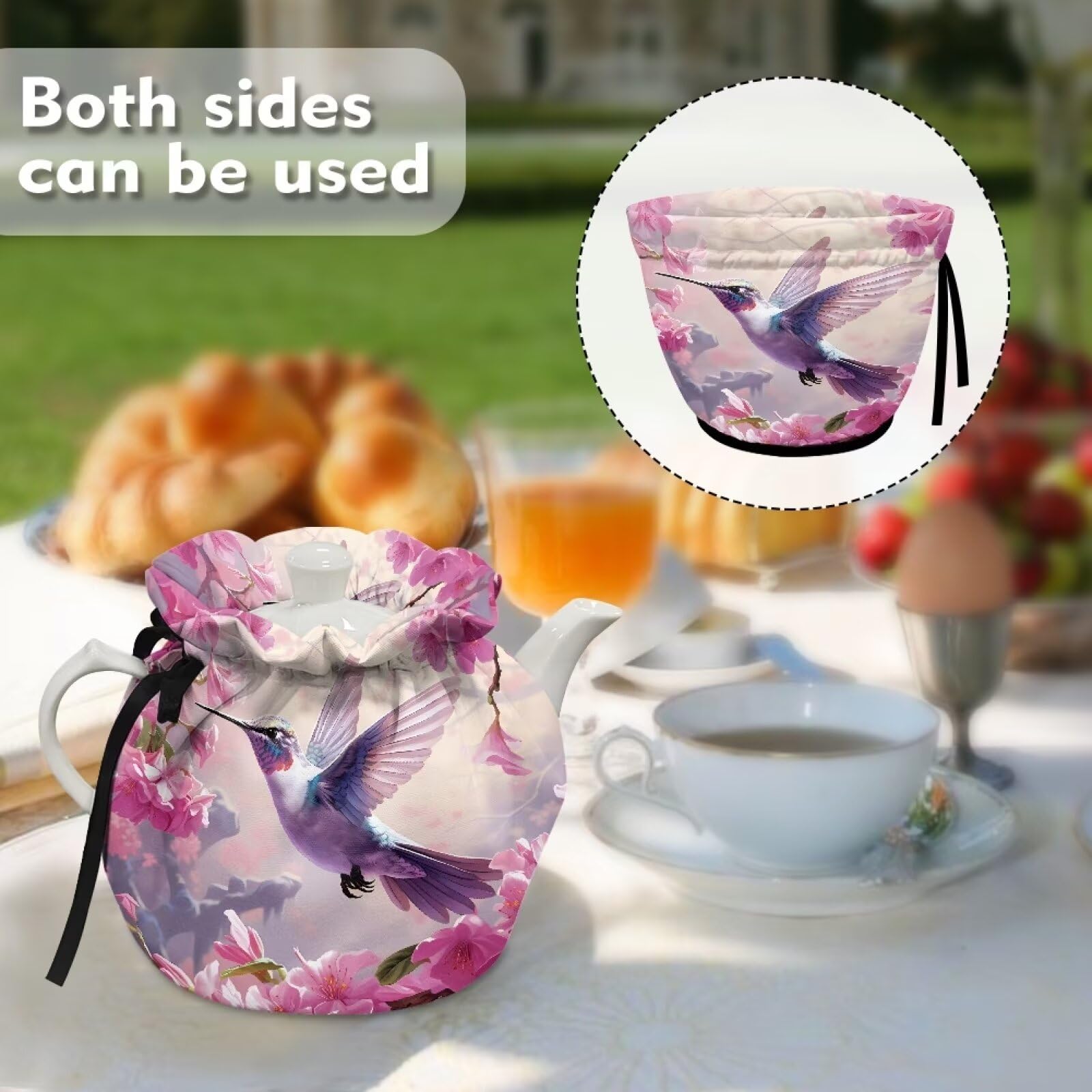 Hummingbird Tea Cozy for Teapot - Insulated Purple Floral Teapot Cover - Dustproof & Heat Retaining Tea Pot Warmer - Perfect for Afternoon Tea, Tea Parties & Kitchen Decor
