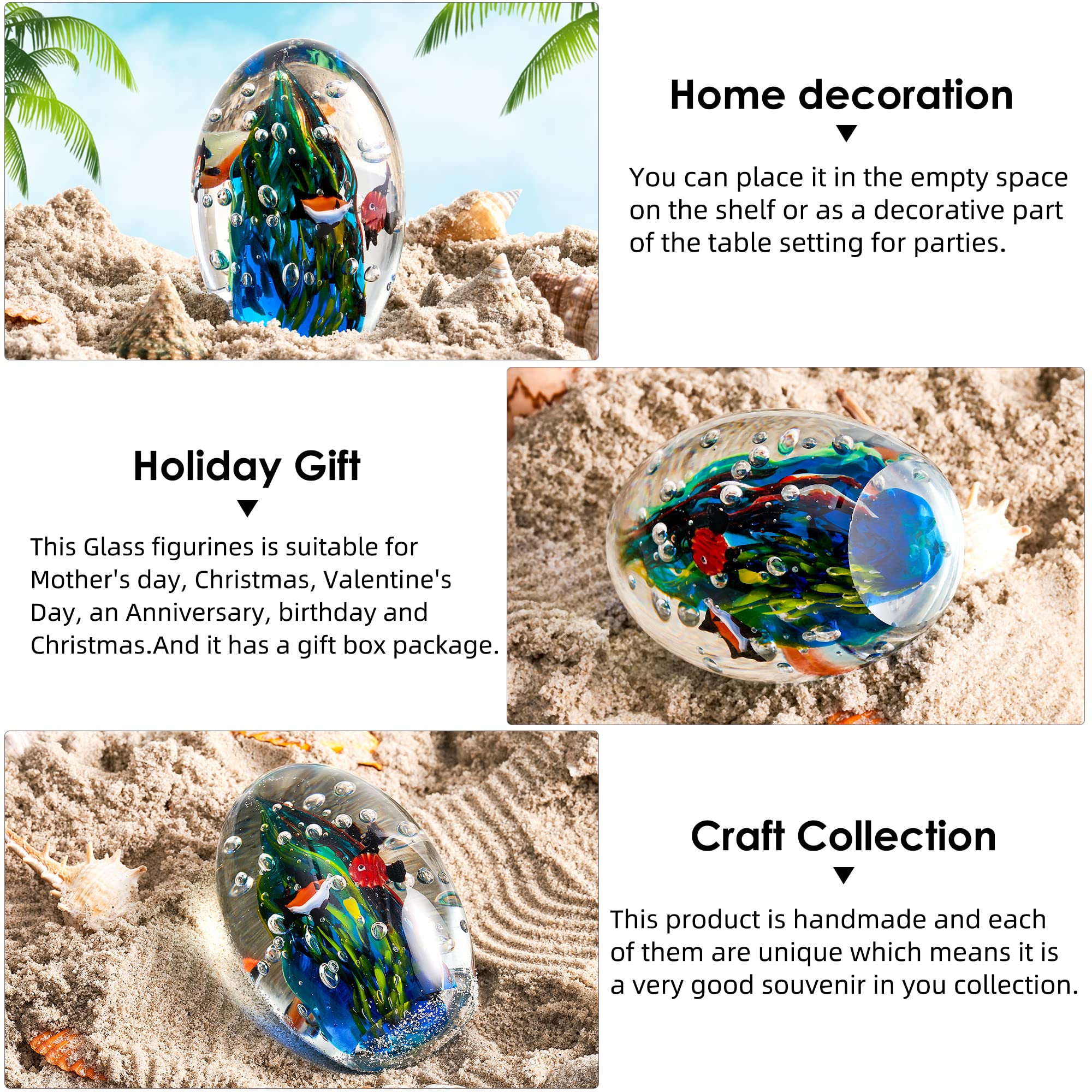 EUSTUMA Hand Blown Glass Underwater World Paperweight - Unique Office Desk Decor, Aquarium Ornament for Ocean Lovers - Perfect Gift for Home, Office & Marine Theme Decorations