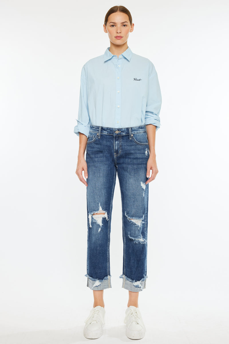 Russell Mid Rise Boyfriend Jeans for Women - Comfortable Stretch Denim Pants with Relaxed Fit - Perfect for Casual Wear, Weekend Outings & Everyday Style